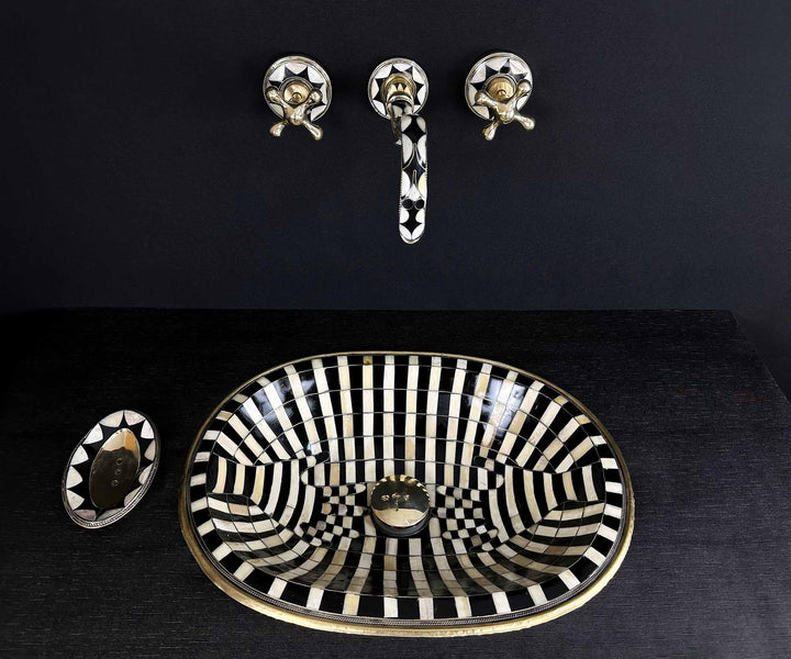 Brass Oval Sink with Bone and Resin Inlay – Unique Hand-Shaped Design