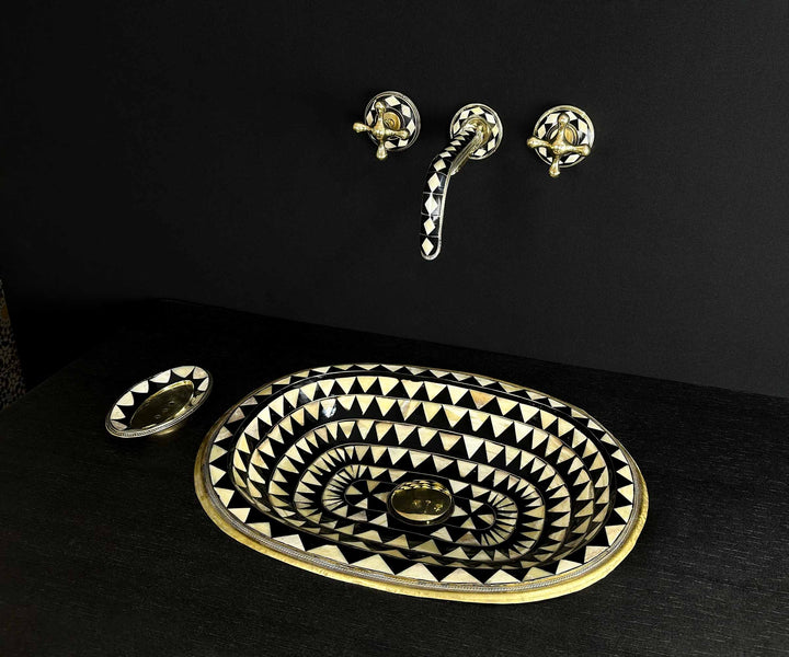Brass Oval Sink with Triangular Bone and Resin Accents