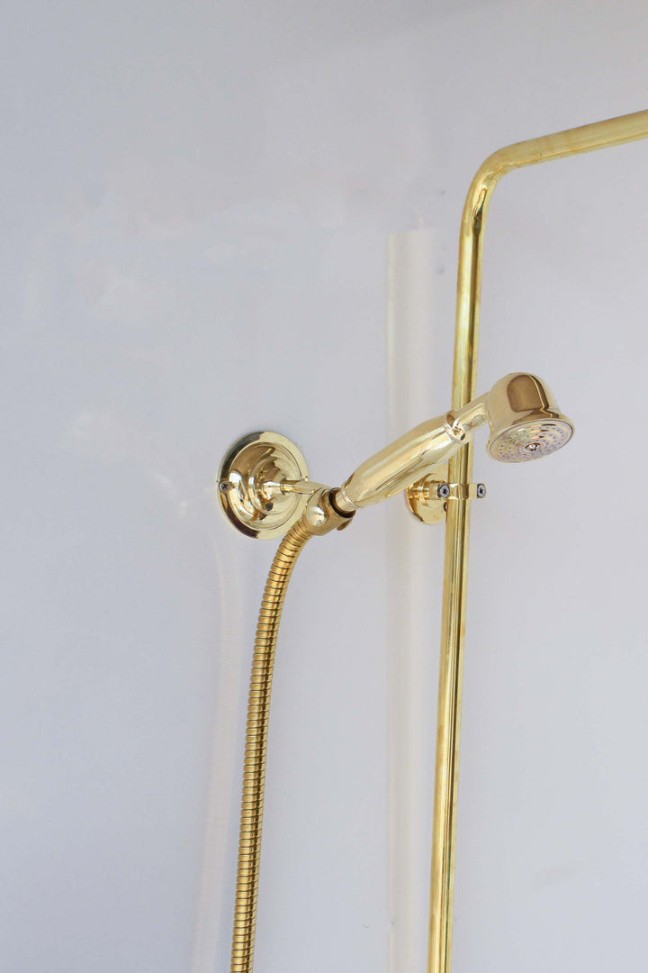 Unlacquered Brass Shower System – Customizable with Rain or Handheld Shower