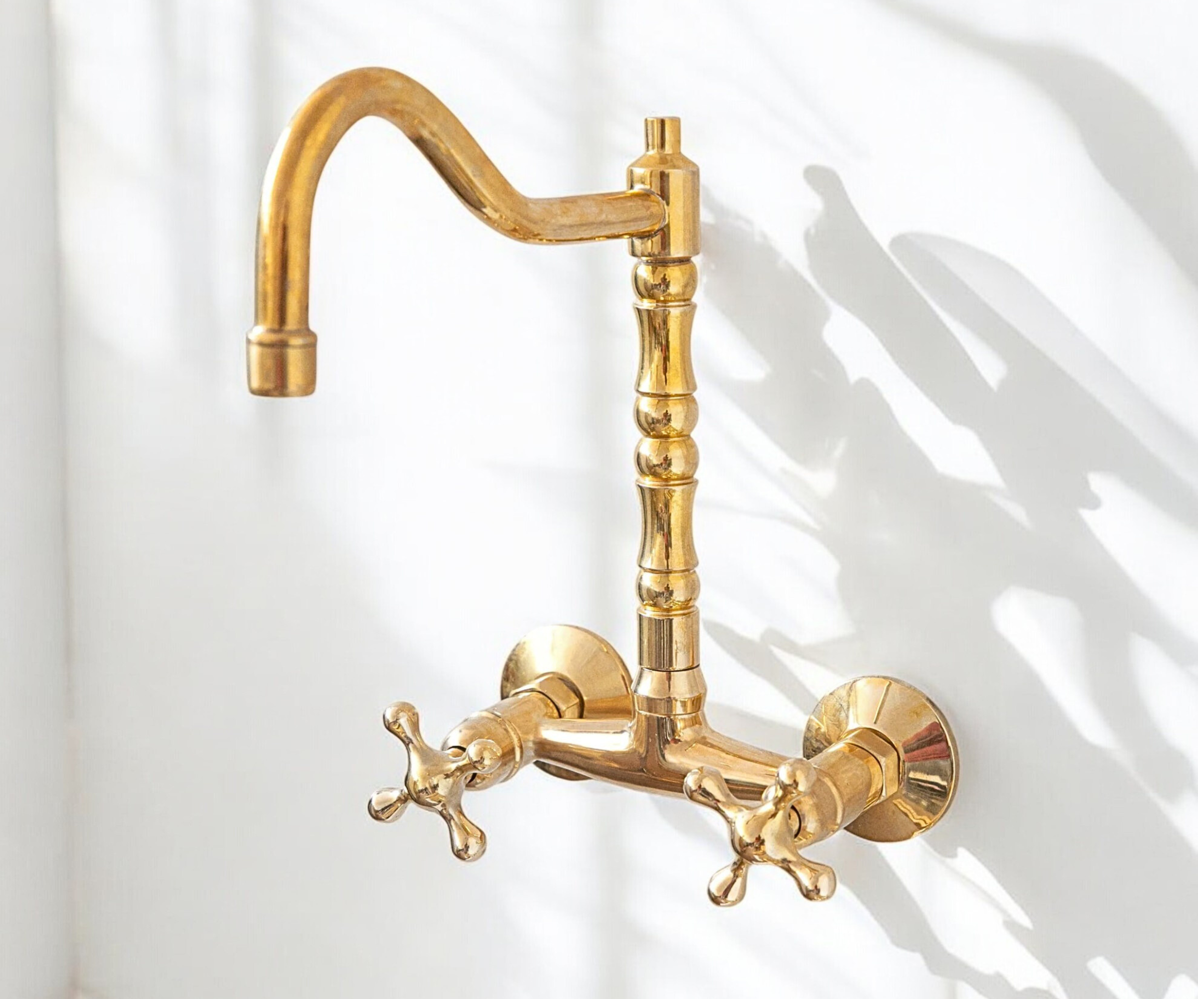 Victorian Wall-Mounted Bridge Faucet in Unlacquered Brass – Timeless Elegance