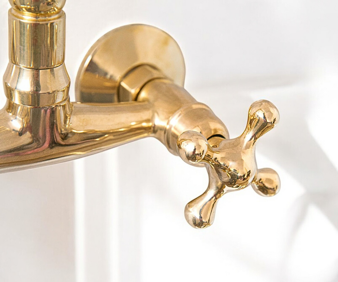 Victorian Wall-Mounted Bridge Faucet in Unlacquered Brass – Timeless Elegance