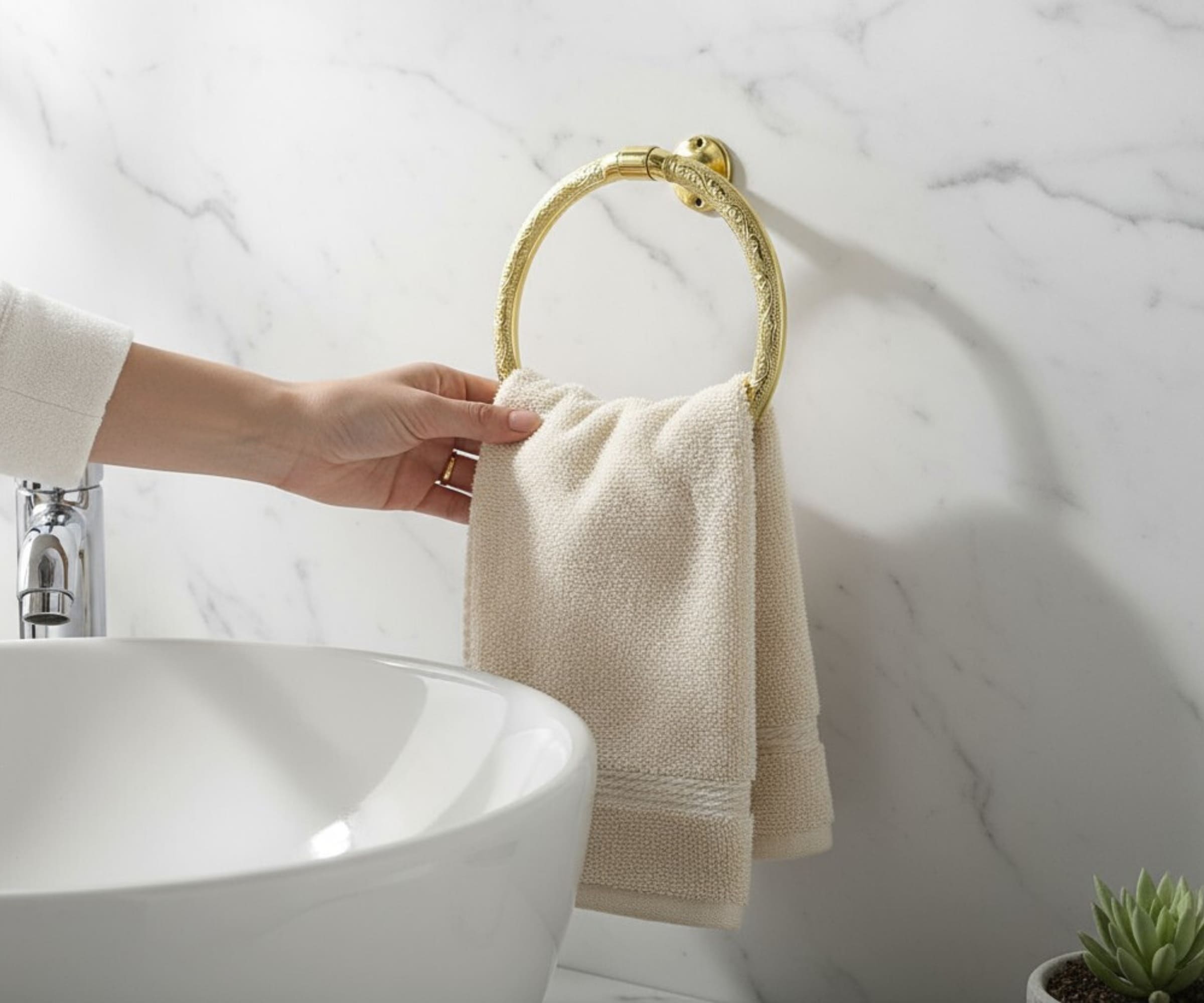 Engraved Solid Brass Towel Ring – Round Wall-Mounted Bathroom Towel Holder | LuxeBrass