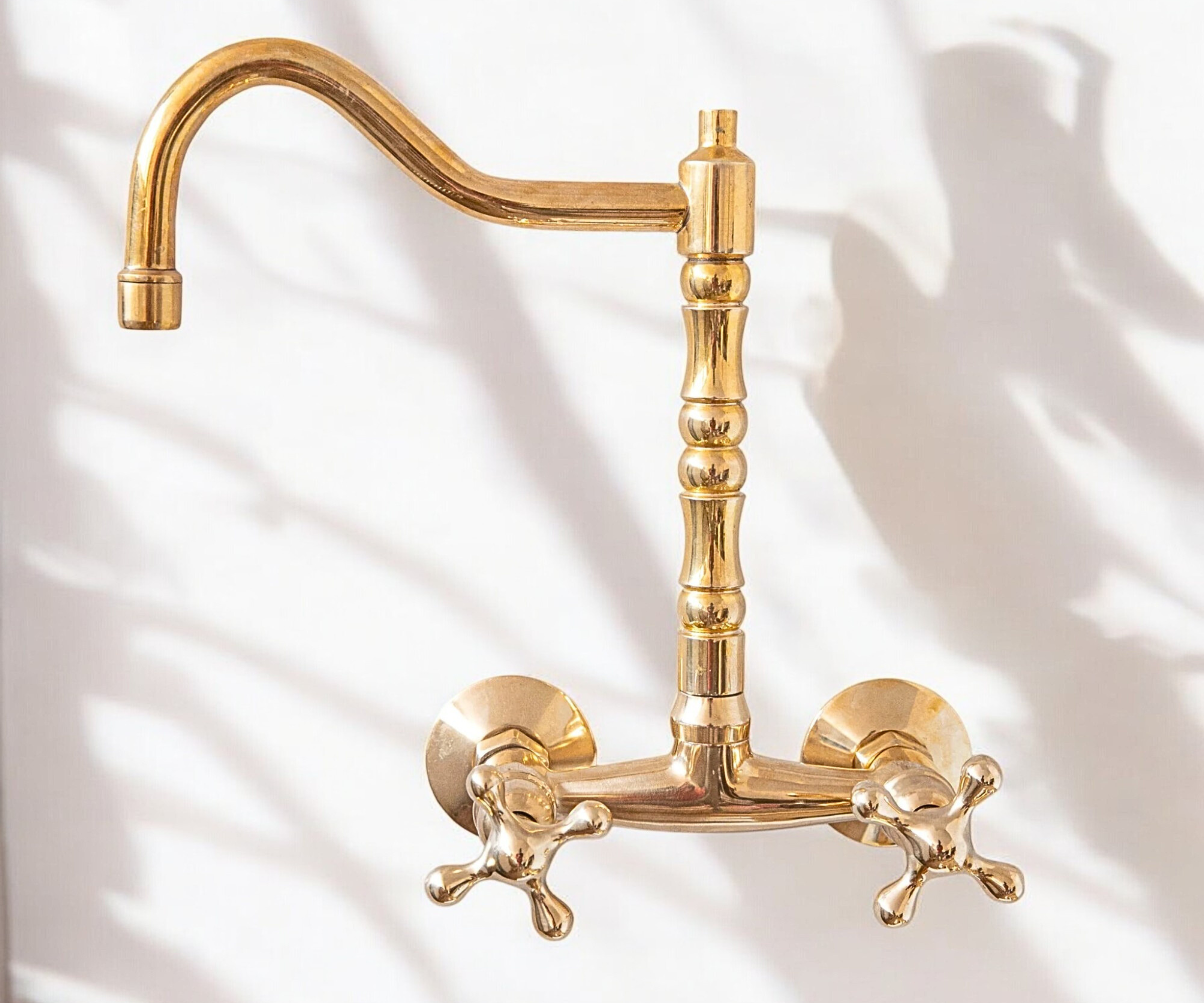Victorian Wall-Mounted Bridge Faucet in Unlacquered Brass – Timeless Elegance