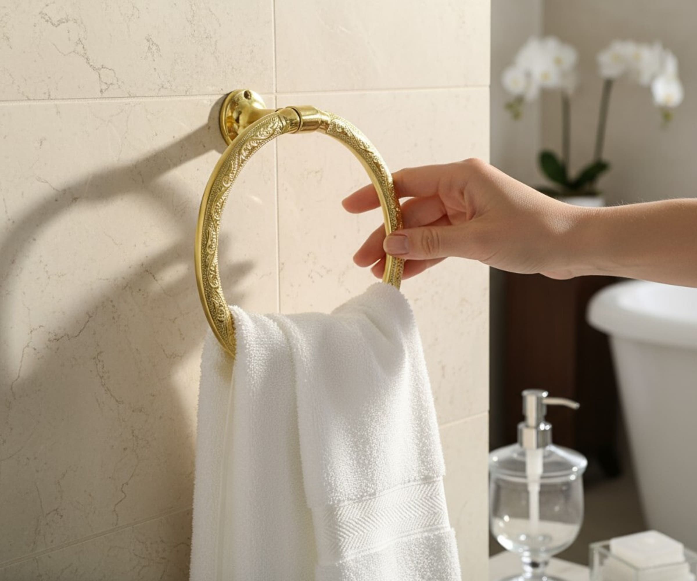 Engraved Solid Brass Towel Ring – Round Wall-Mounted Bathroom Towel Holder | LuxeBrass
