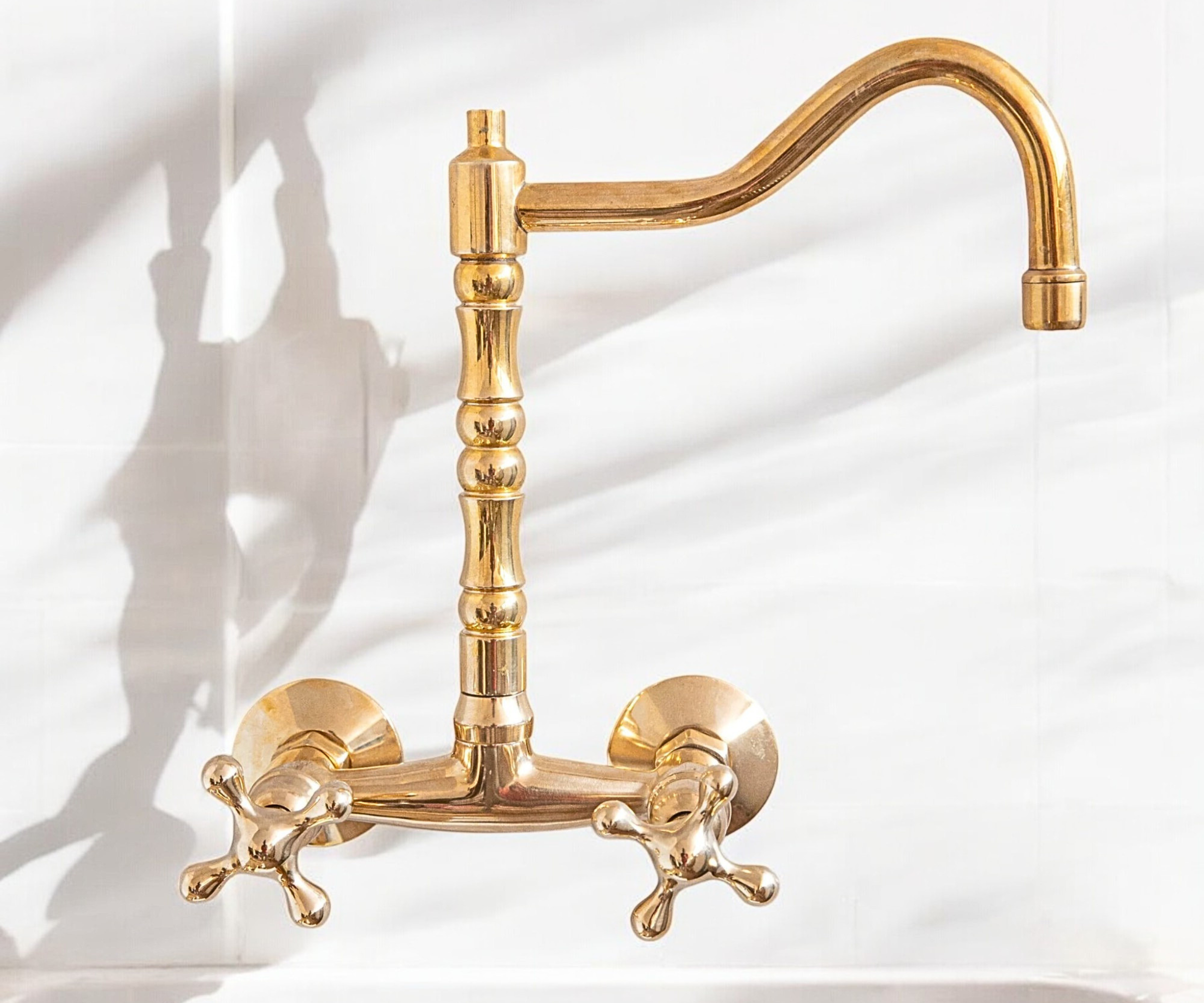 Victorian Wall-Mounted Bridge Faucet in Unlacquered Brass – Timeless Elegance
