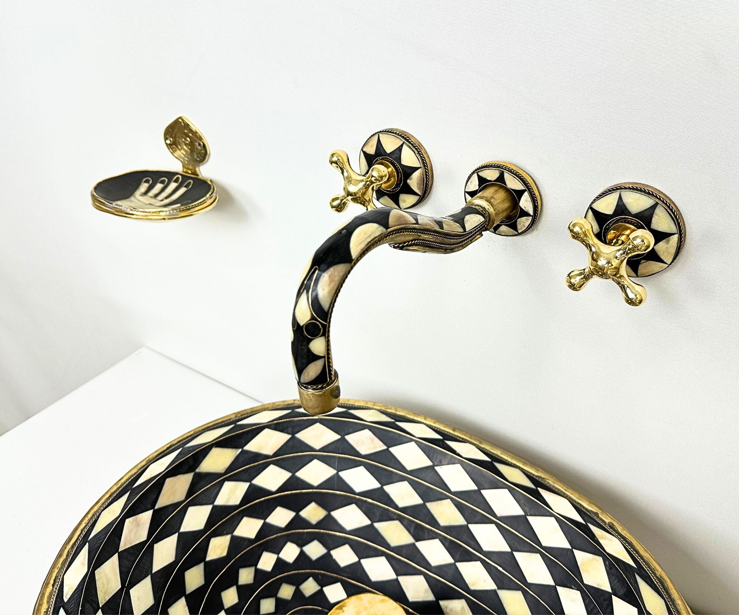 Unlacquered Brass Faucet Studded with Bone and Resin