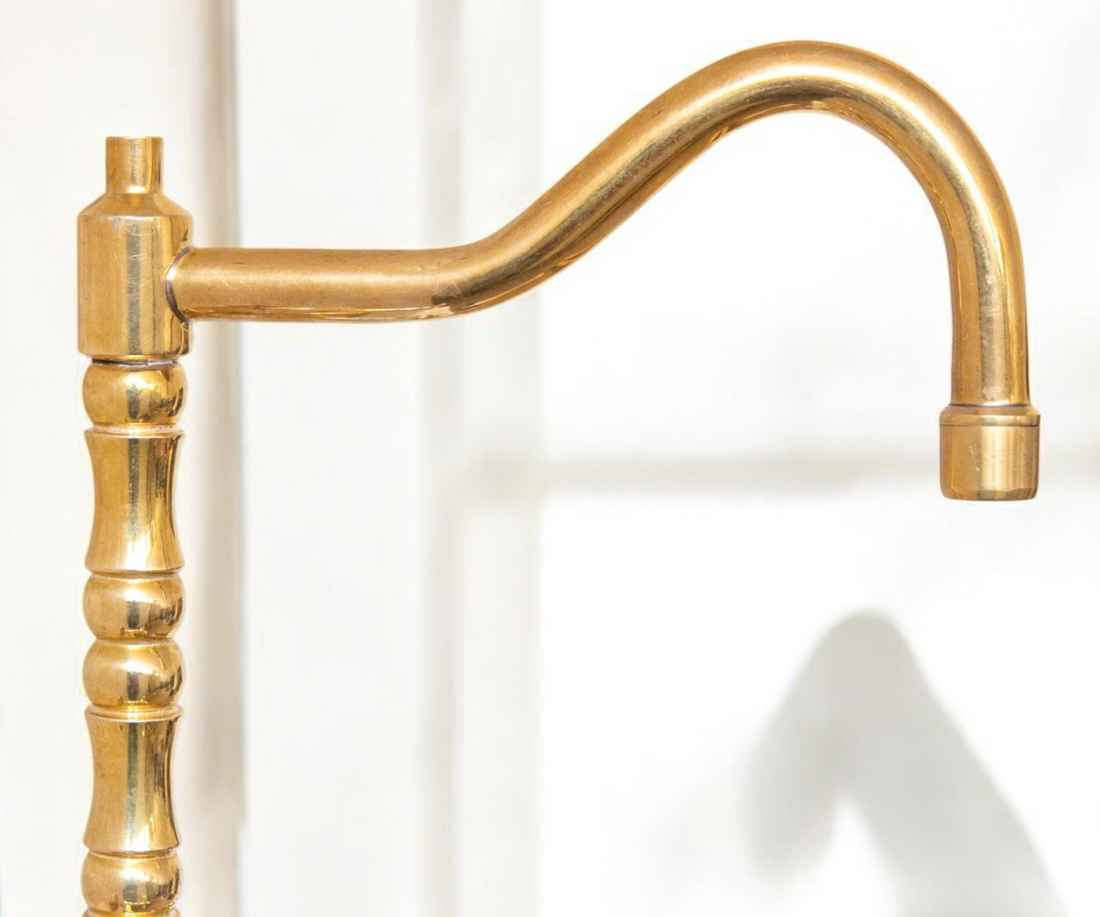 Victorian Wall-Mounted Bridge Faucet in Unlacquered Brass – Timeless Elegance