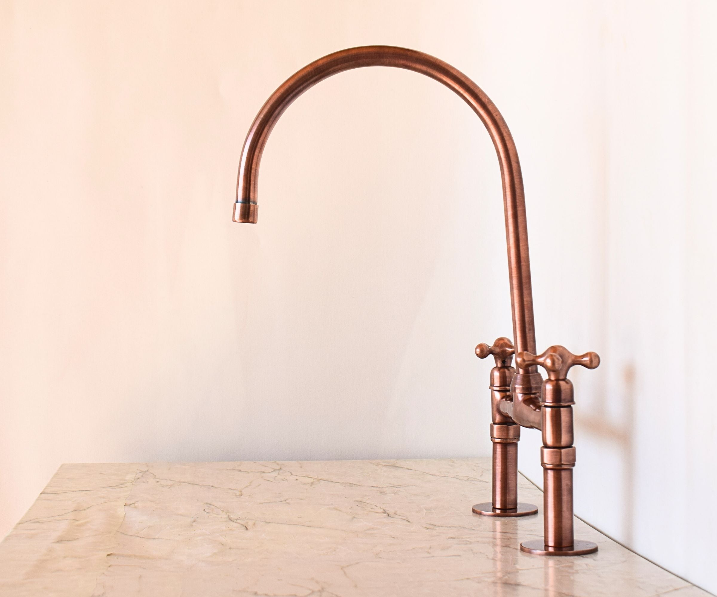 Antique Copper Kitchen Faucet – Bridge Design with Simple Handles