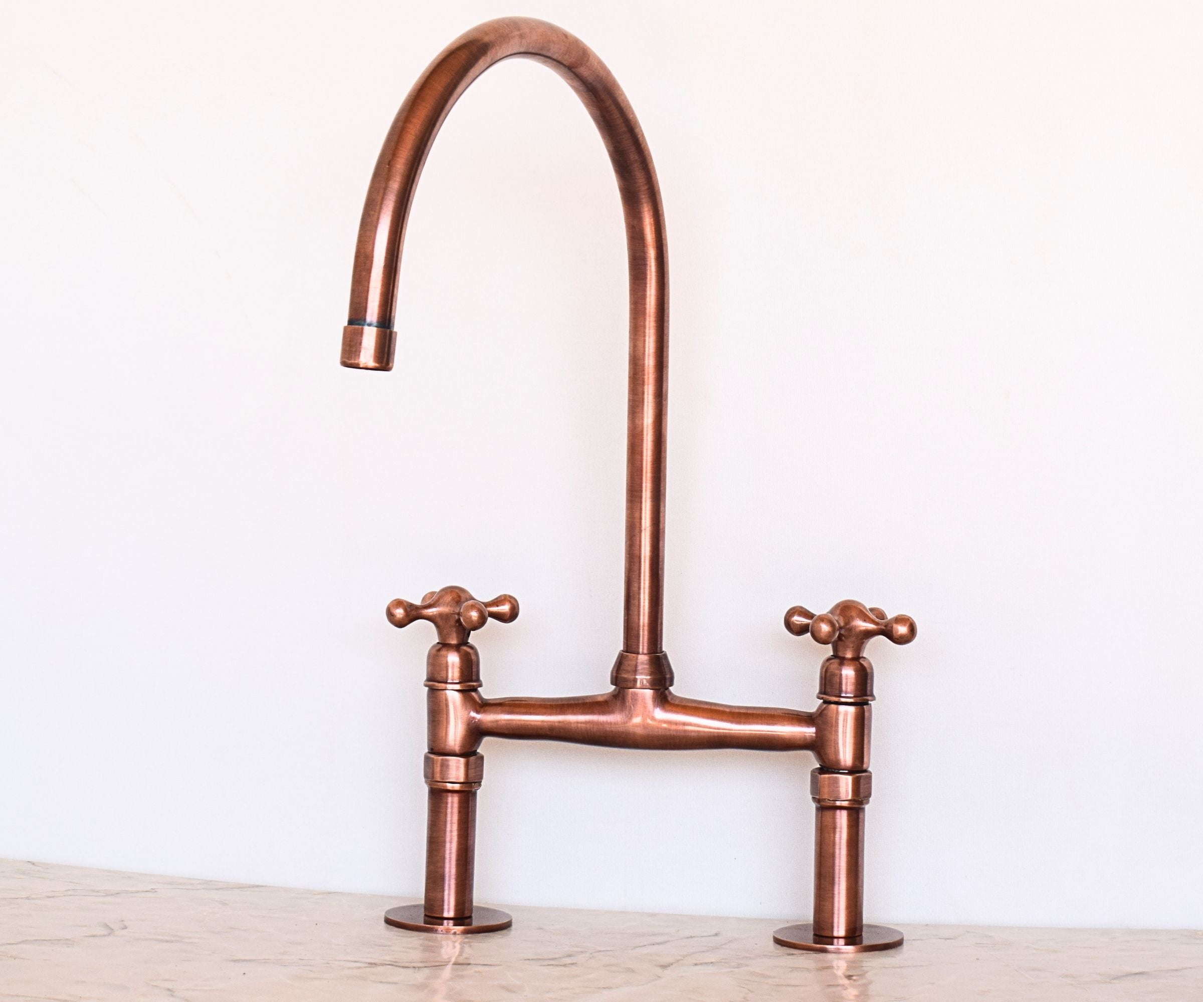 Antique Copper Kitchen Faucet – Bridge Design with Simple Handles