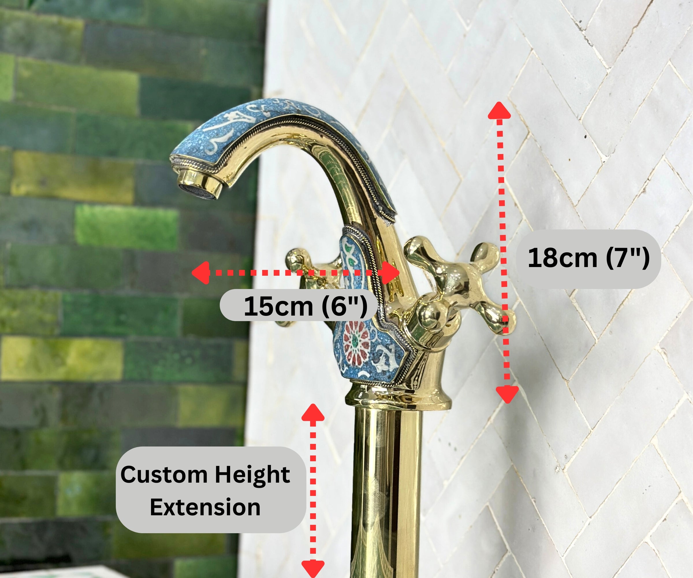 Artisan Brass Vessel Sink Faucet – Handcrafted Bathroom Tap with Colorful Resin Accents