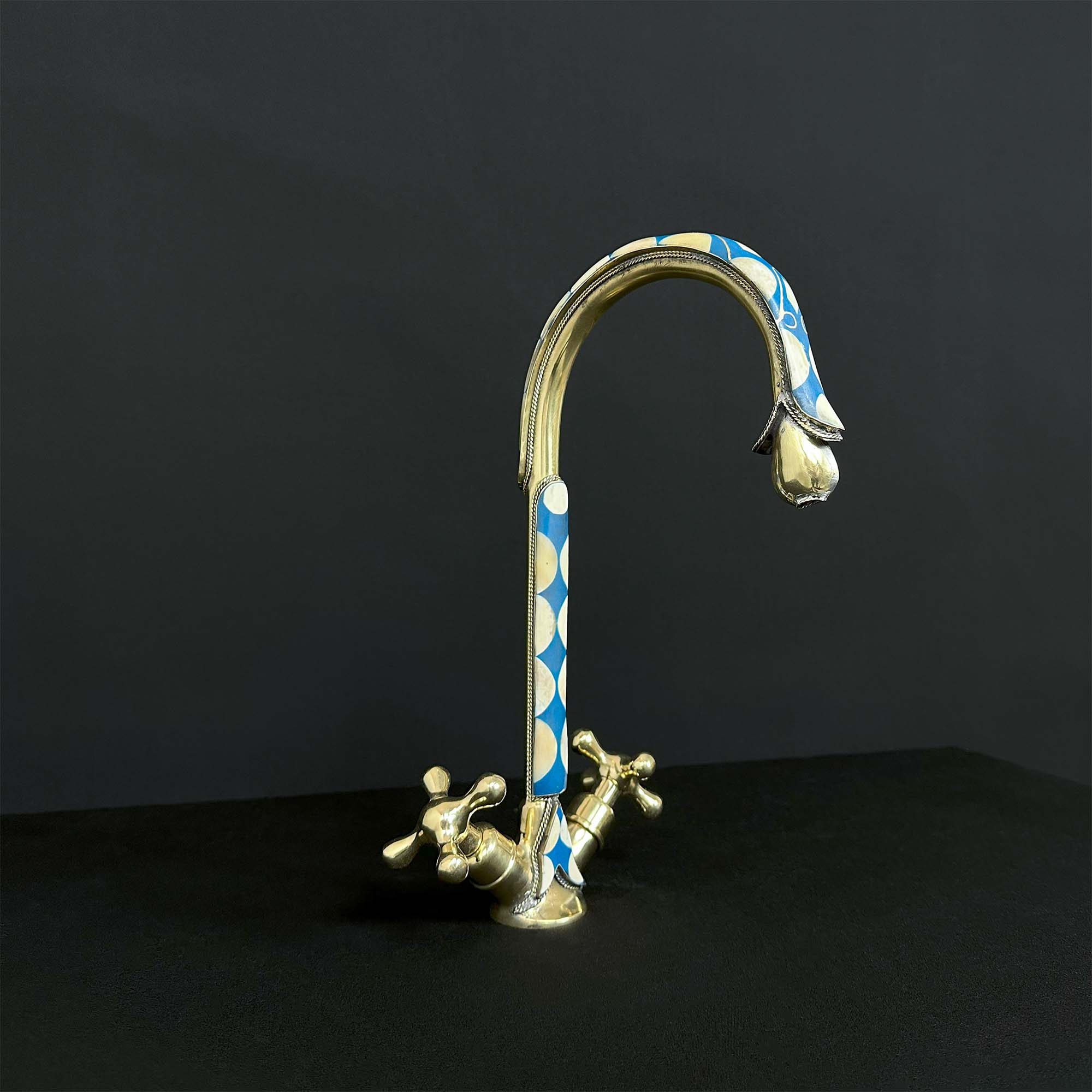 Brass Faucet Studded with Blue Resin and Bone