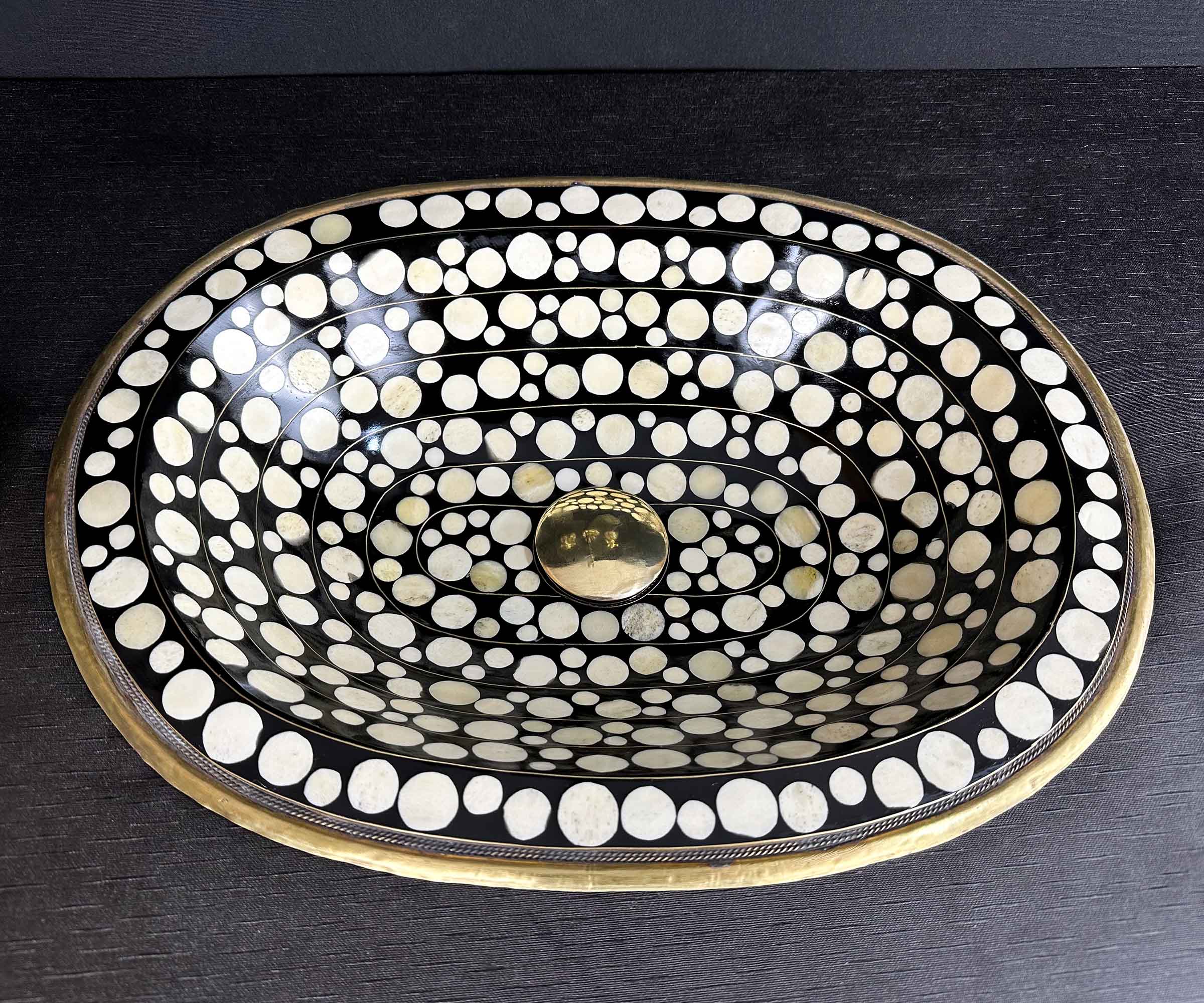 Brass Bathroom Sink with Resin and Bone Circle Accents