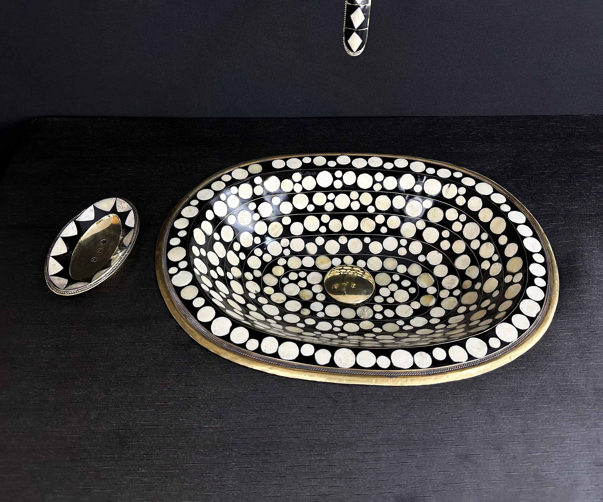 Brass Bathroom Sink with Resin and Bone Circle Accents