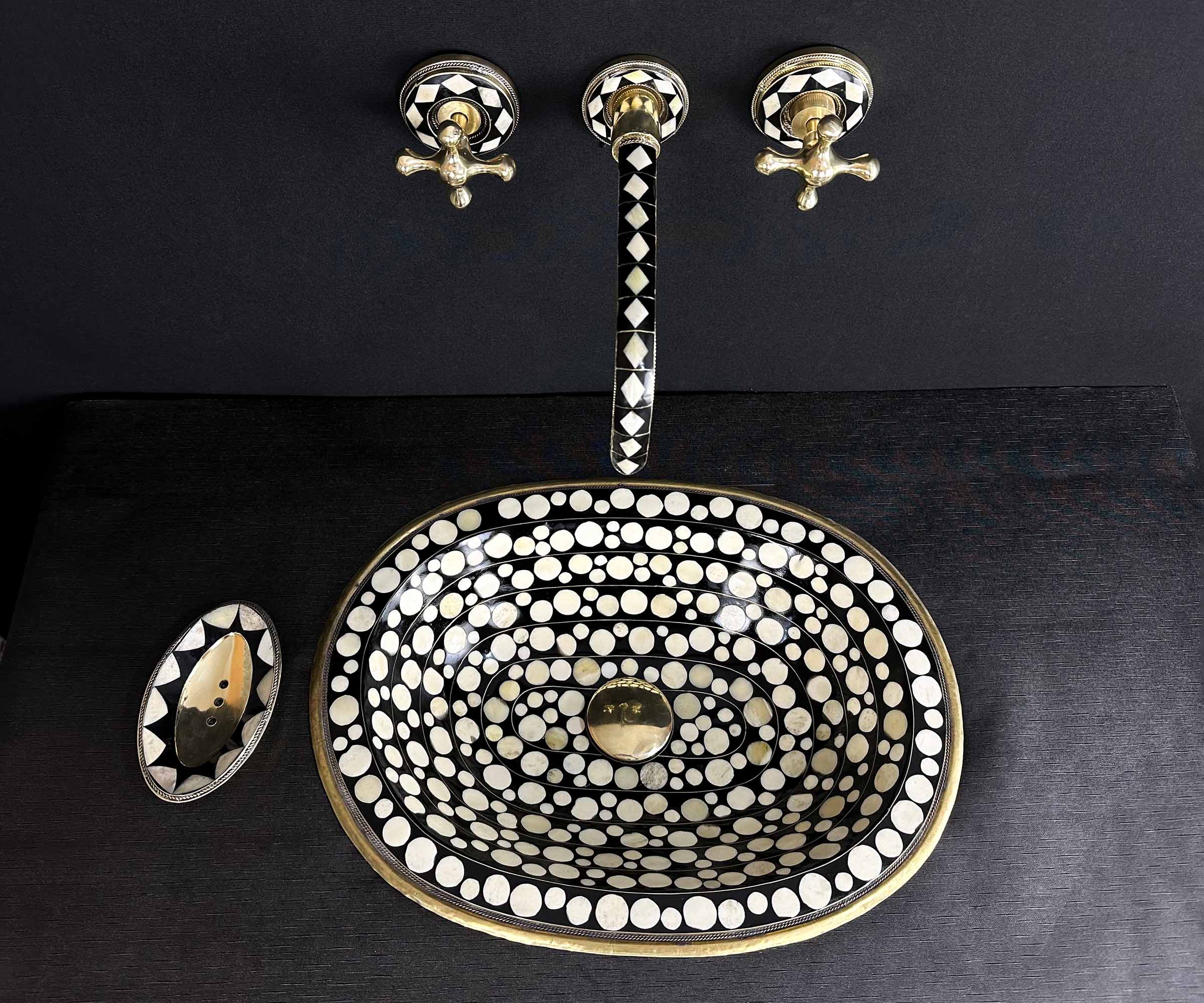 Brass Bathroom Sink with Resin and Bone Circle Accents