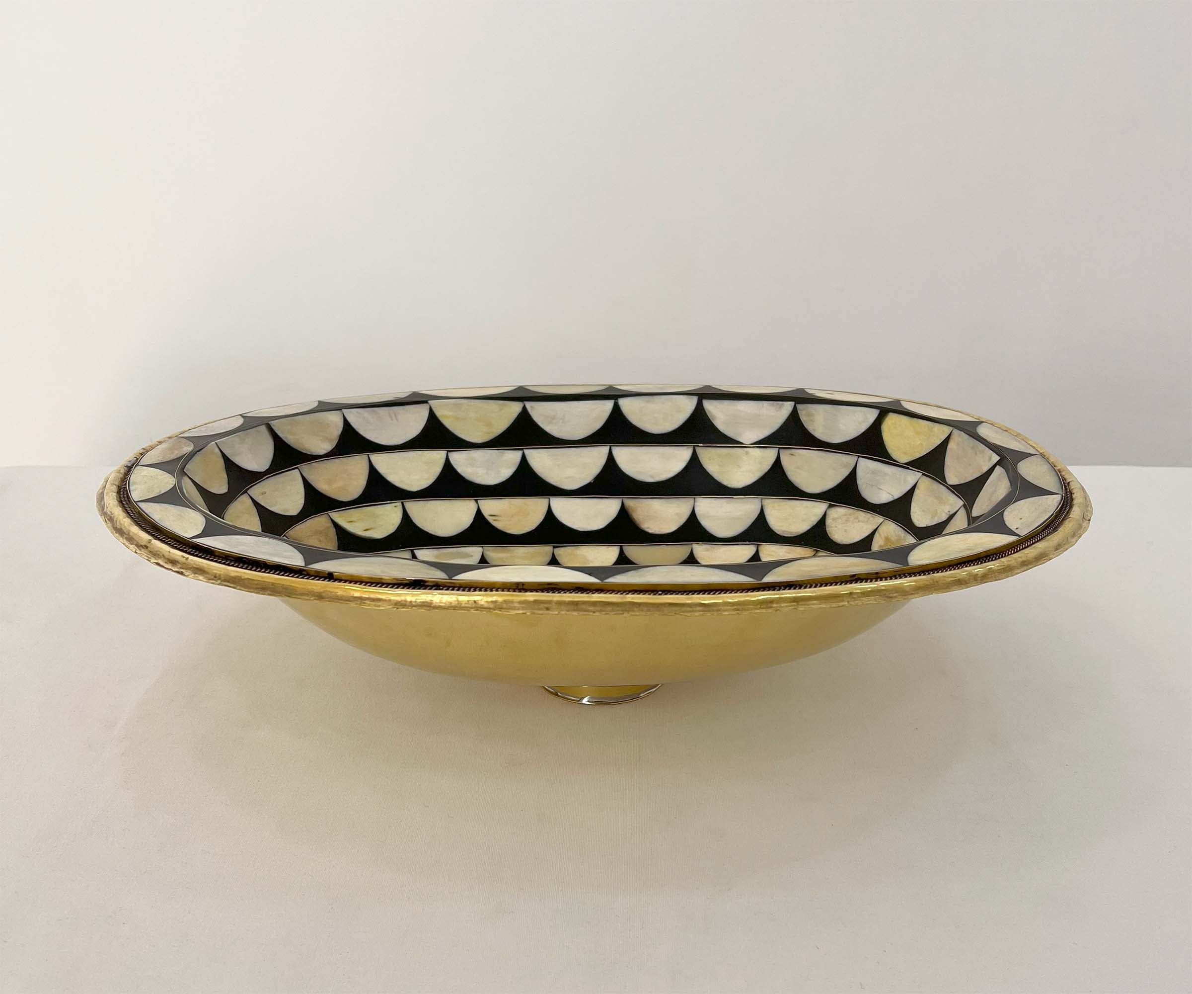 LuxeBrass Handcrafted Moroccan Drop-In Sink - Bone &amp; Resin Studded Brass - Artisanal Statement Piece