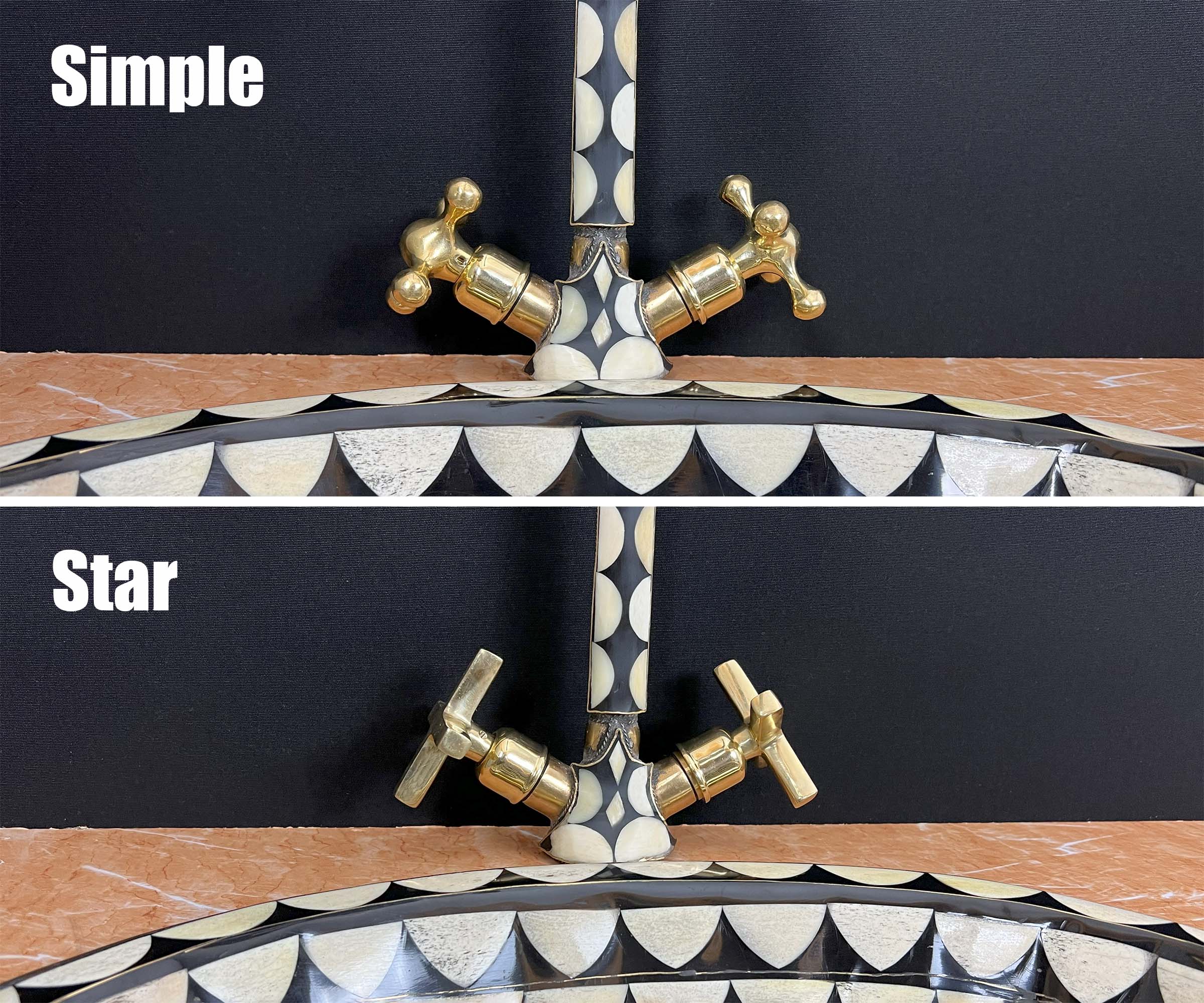 LuxeBrass Handmade Moroccan Studded Brass Faucet - Bone &amp; Black Resin Inlay - Unlacquered Finish