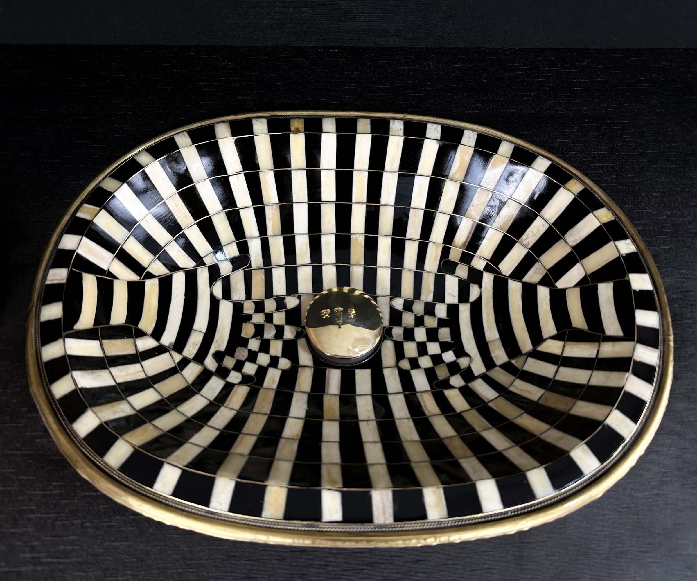 Brass Oval Sink with Bone and Resin Inlay – Unique Hand-Shaped Design