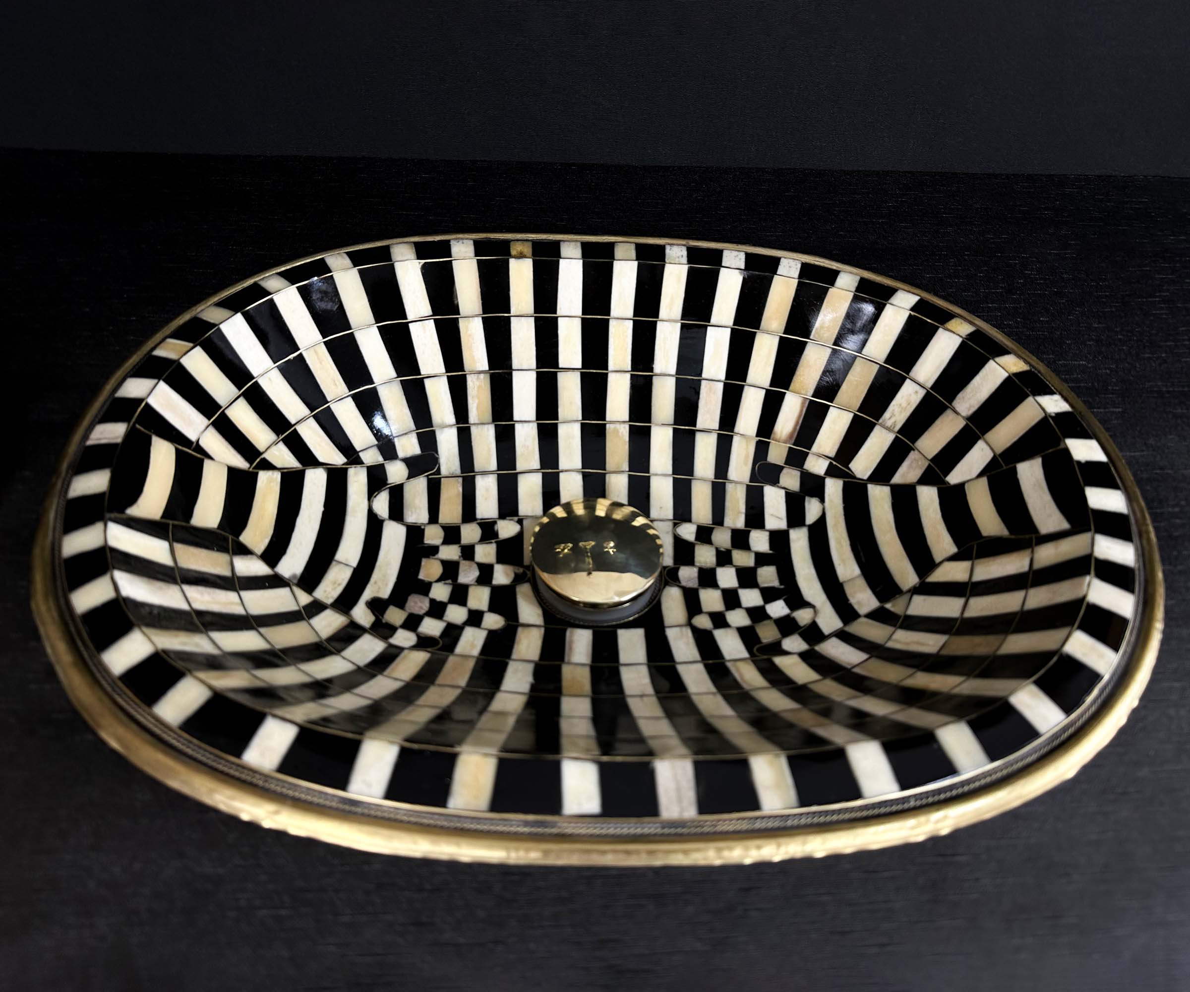 Brass Oval Sink with Bone and Resin Inlay – Unique Hand-Shaped Design