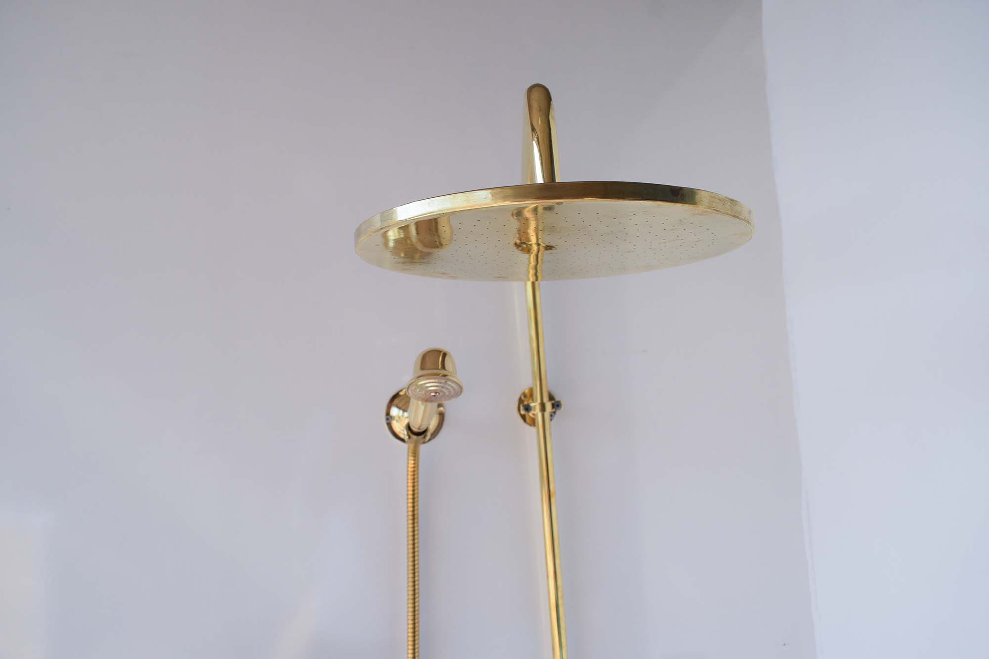 Unlacquered Brass Shower System – Customizable with Rain or Handheld Shower