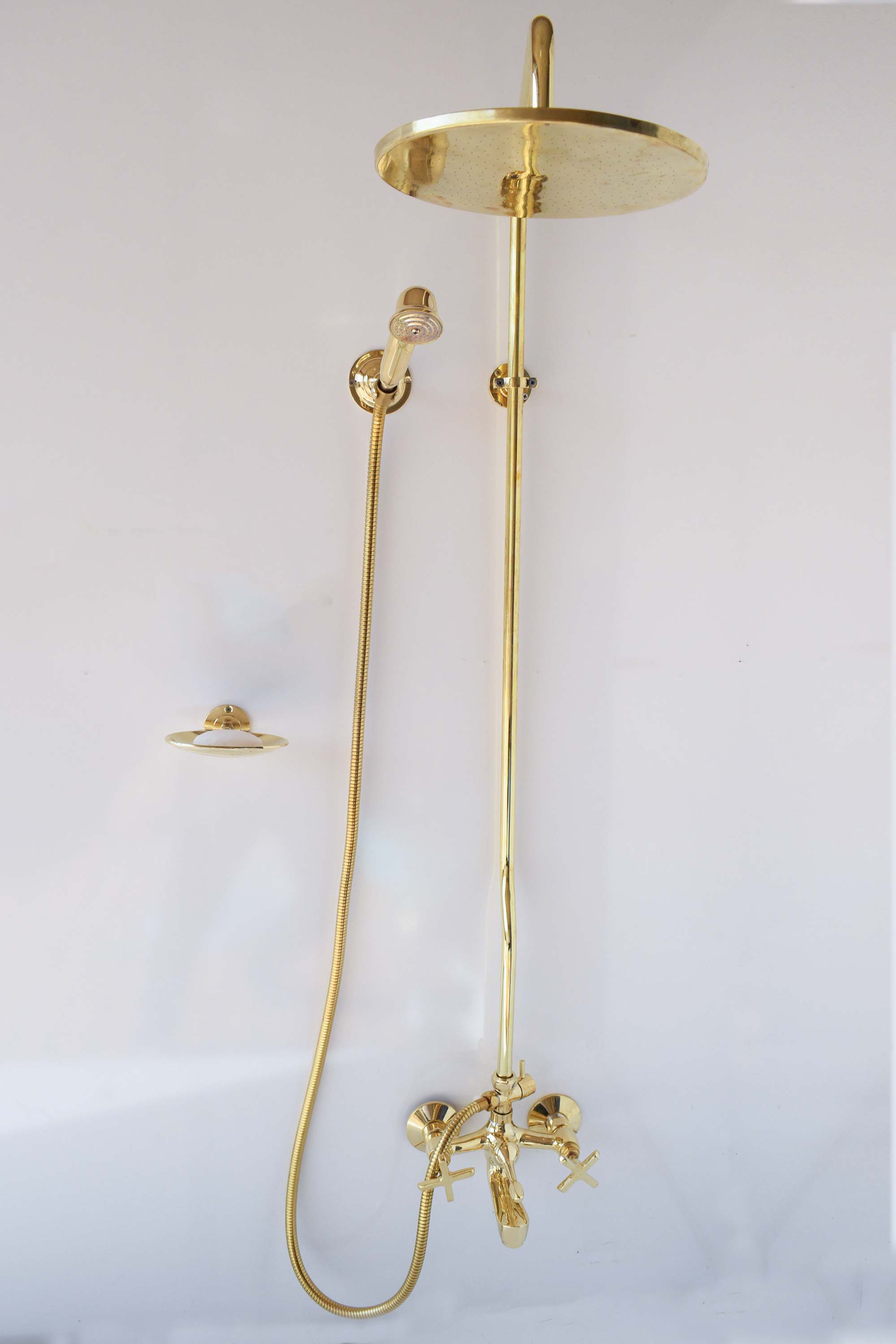 Unlacquered Brass Shower System – Customizable with Rain or Handheld Shower