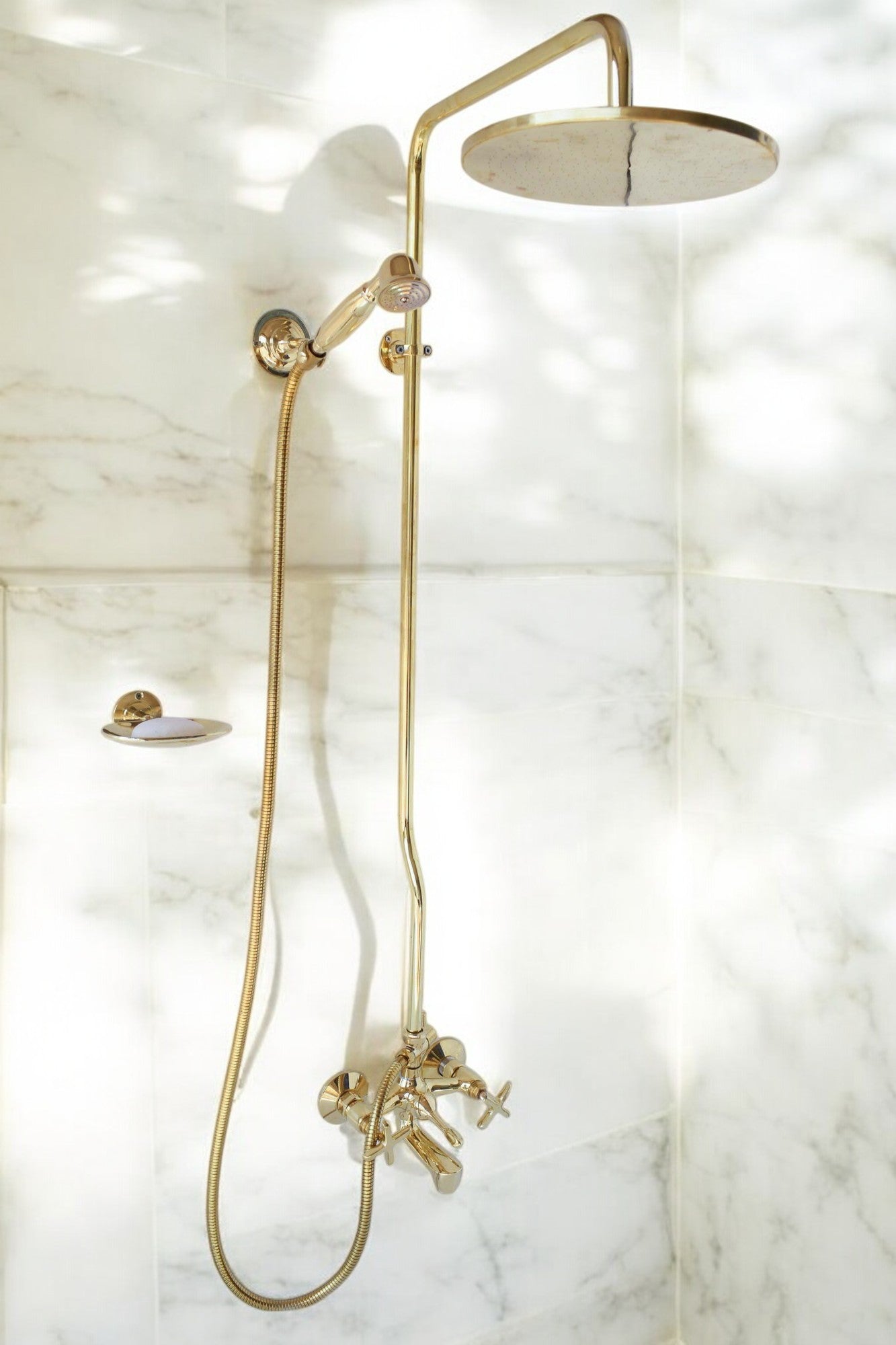 Unlacquered Brass Shower System – Customizable with Rain or Handheld Shower