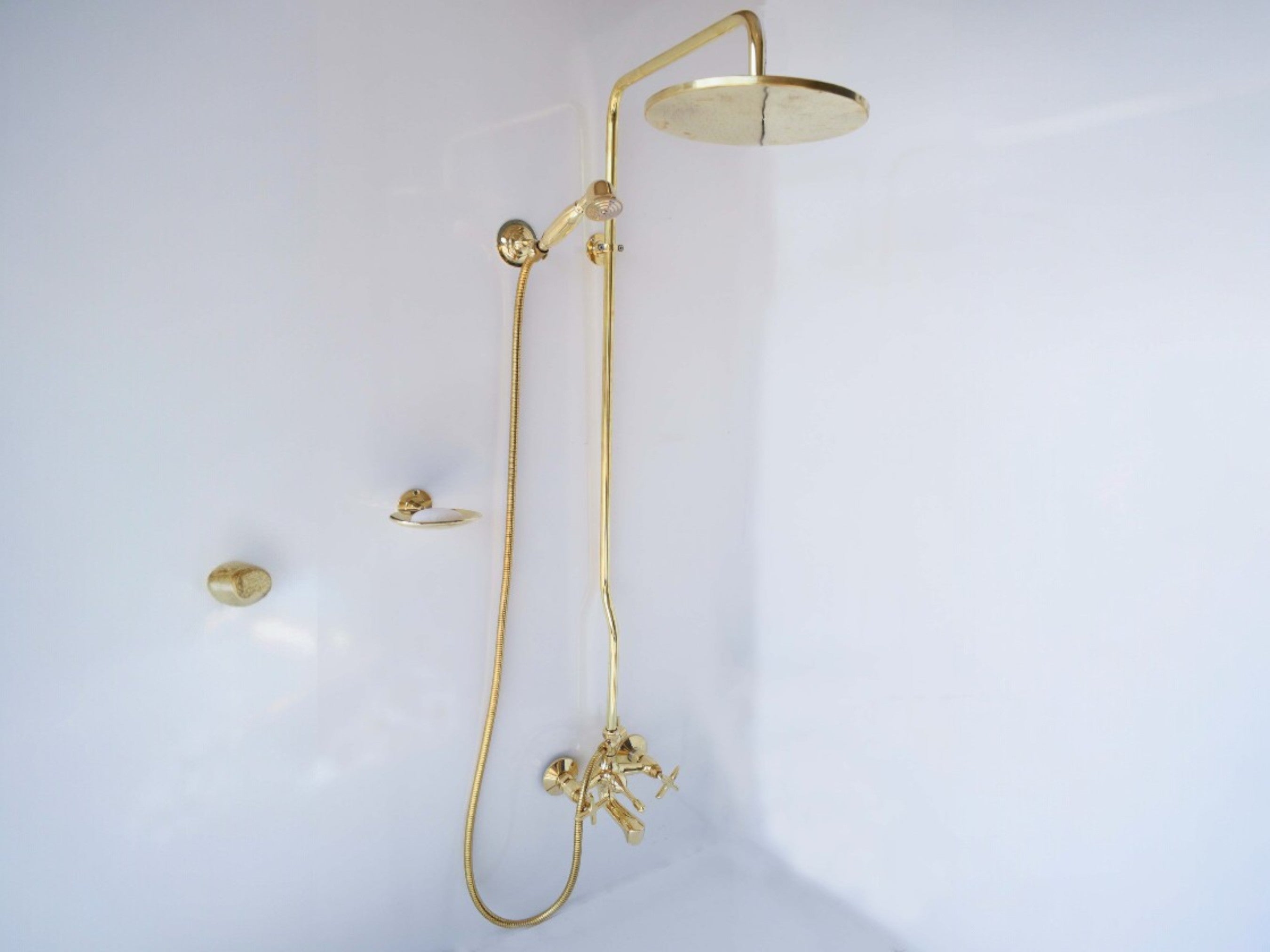 Unlacquered Brass Shower System – Customizable with Rain or Handheld Shower