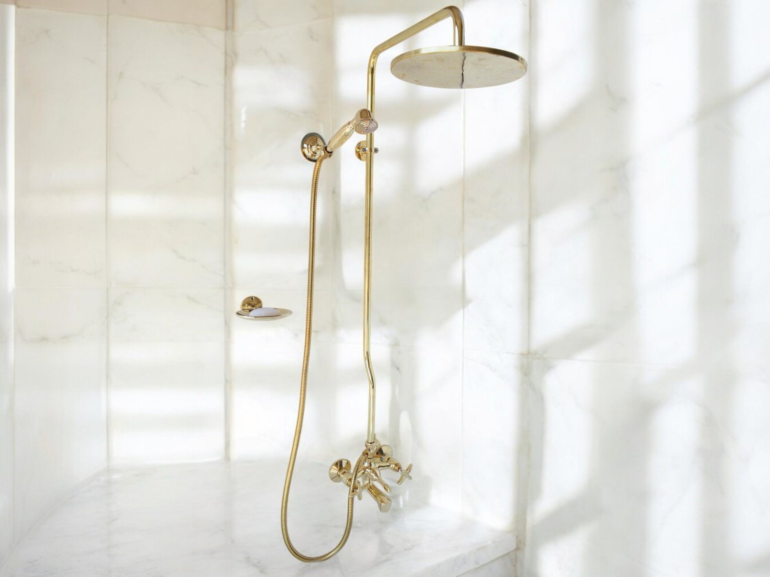 Unlacquered Brass Shower System – Customizable with Rain or Handheld Shower