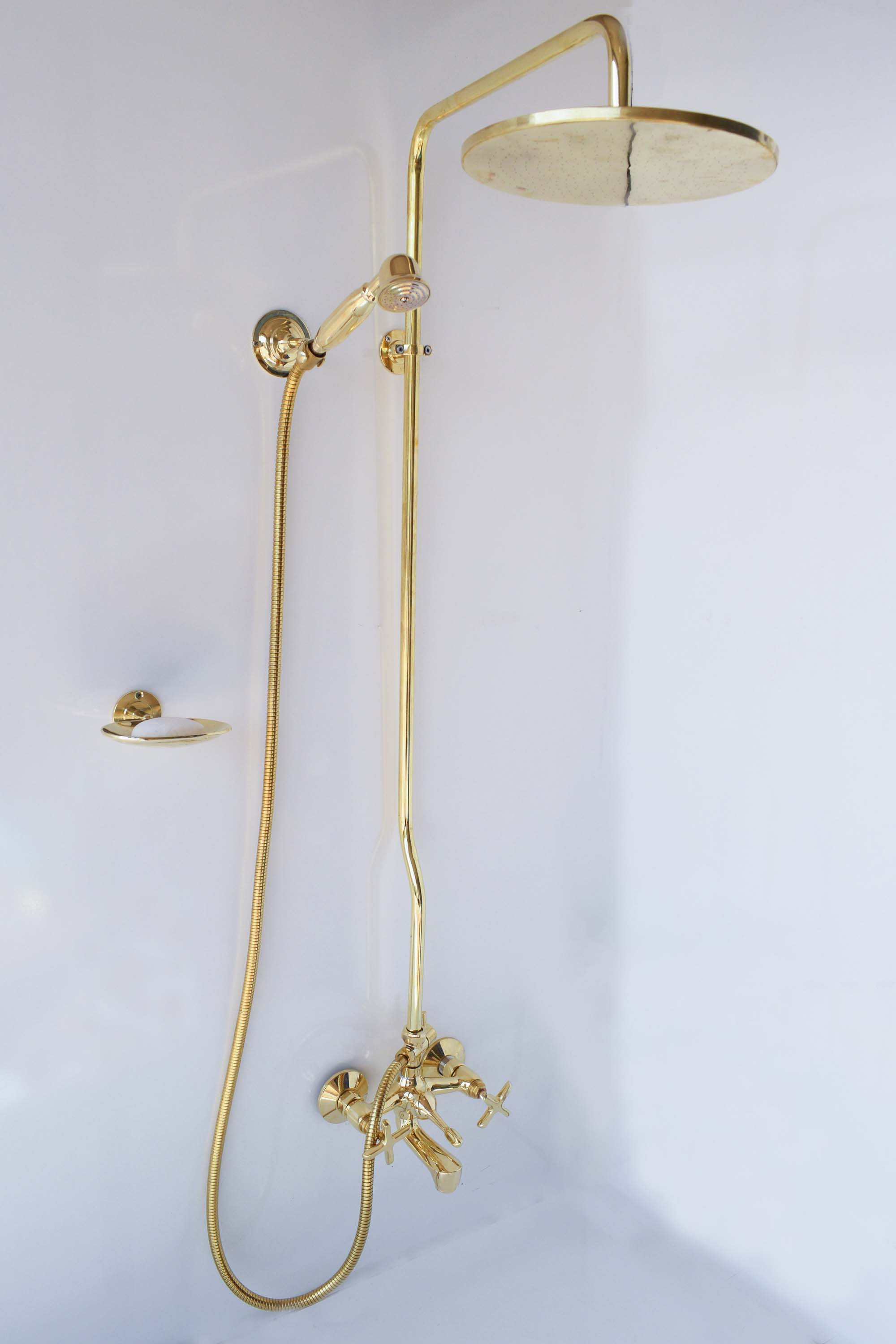 Unlacquered Brass Shower System – Customizable with Rain or Handheld Shower