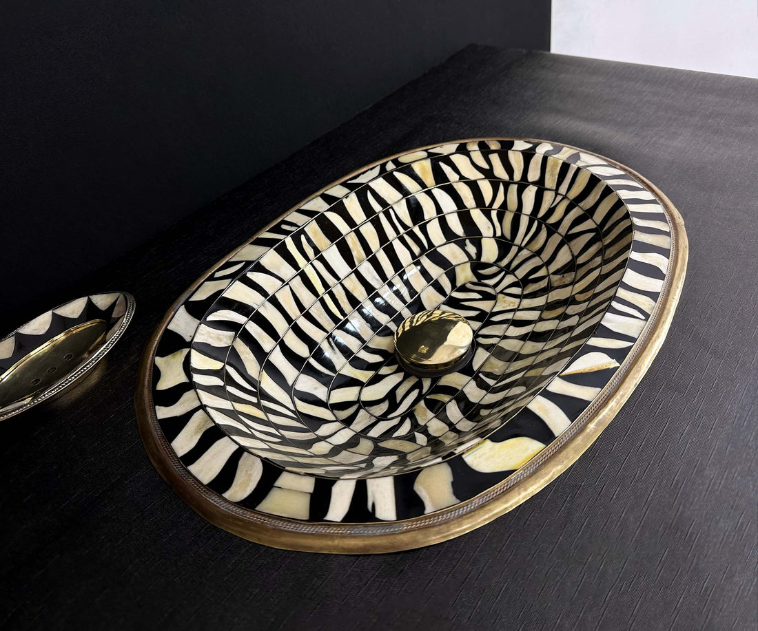 Solid Brass Zebra Sink with Resin and Bone Accents