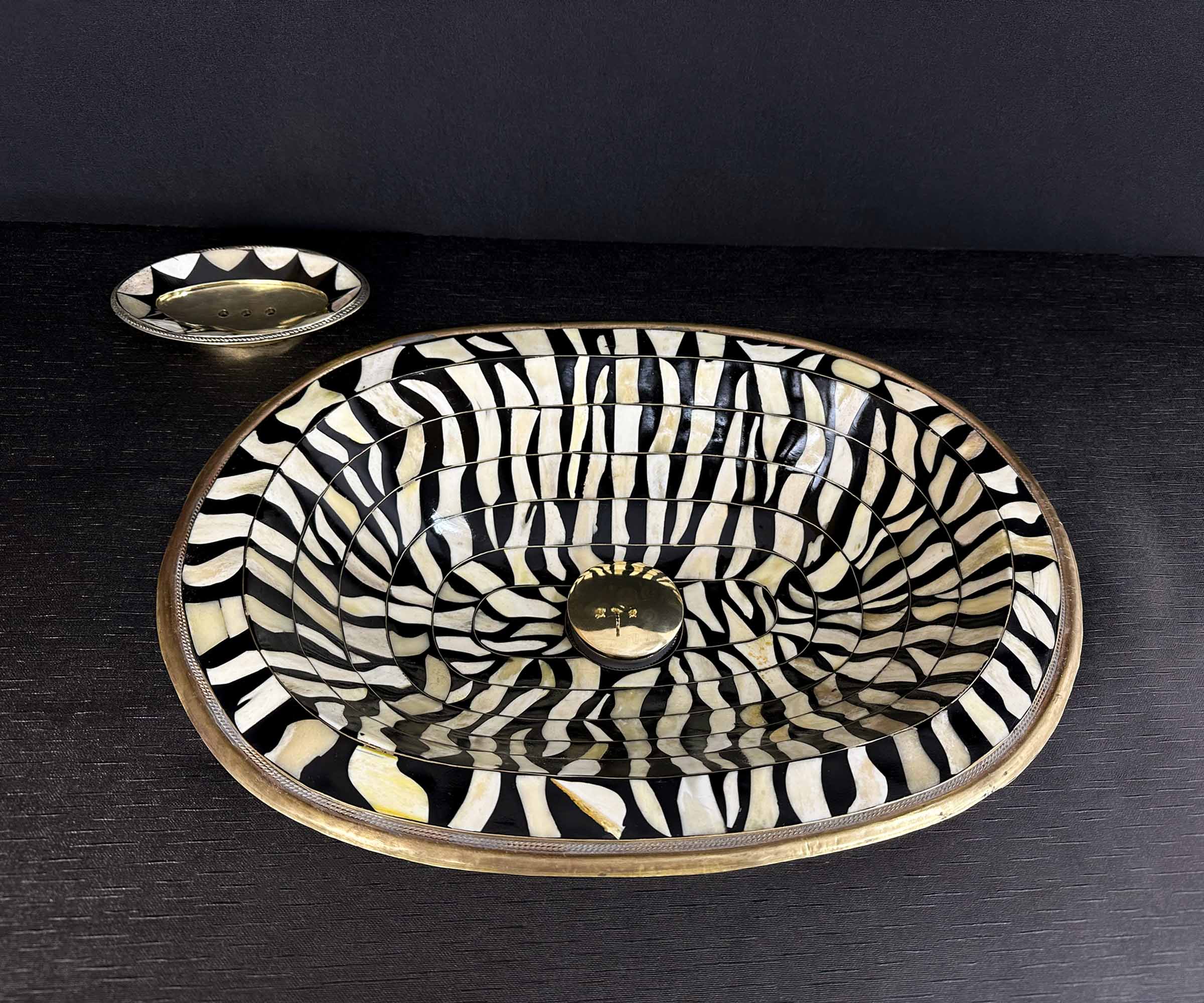 Solid Brass Zebra Sink with Resin and Bone Accents