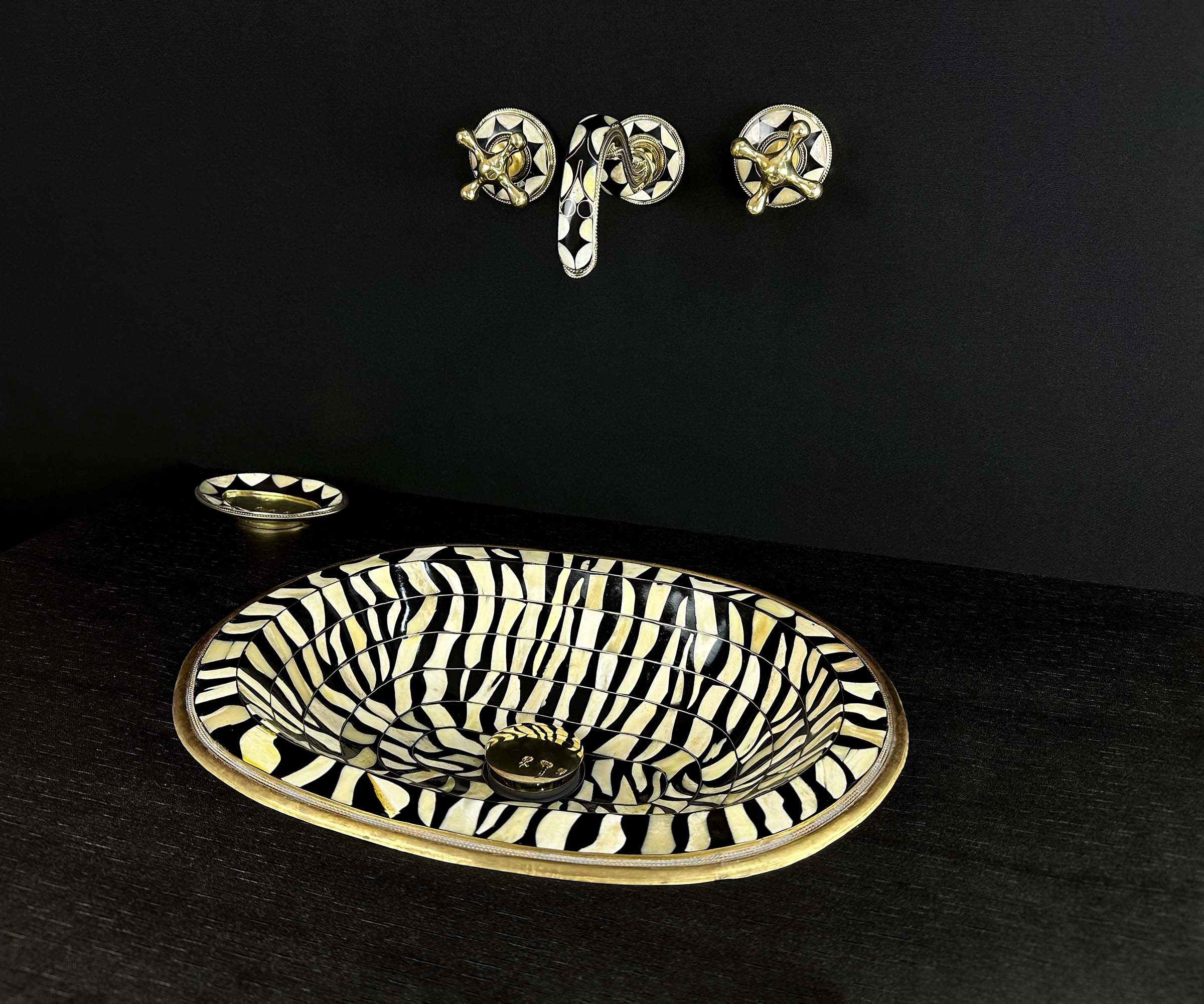 Solid Brass Zebra Sink with Resin and Bone Accents