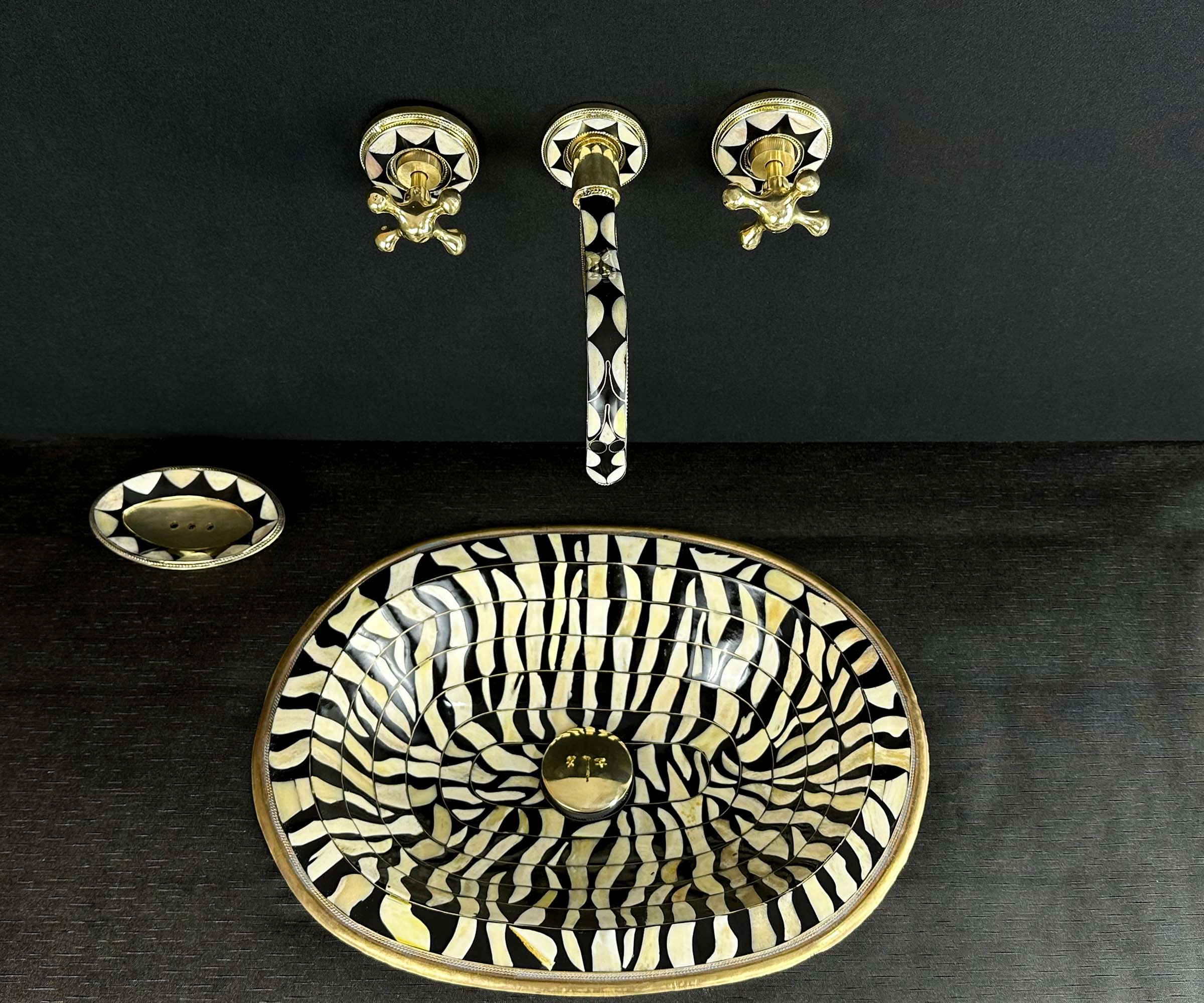 Solid Brass Zebra Sink with Resin and Bone Accents
