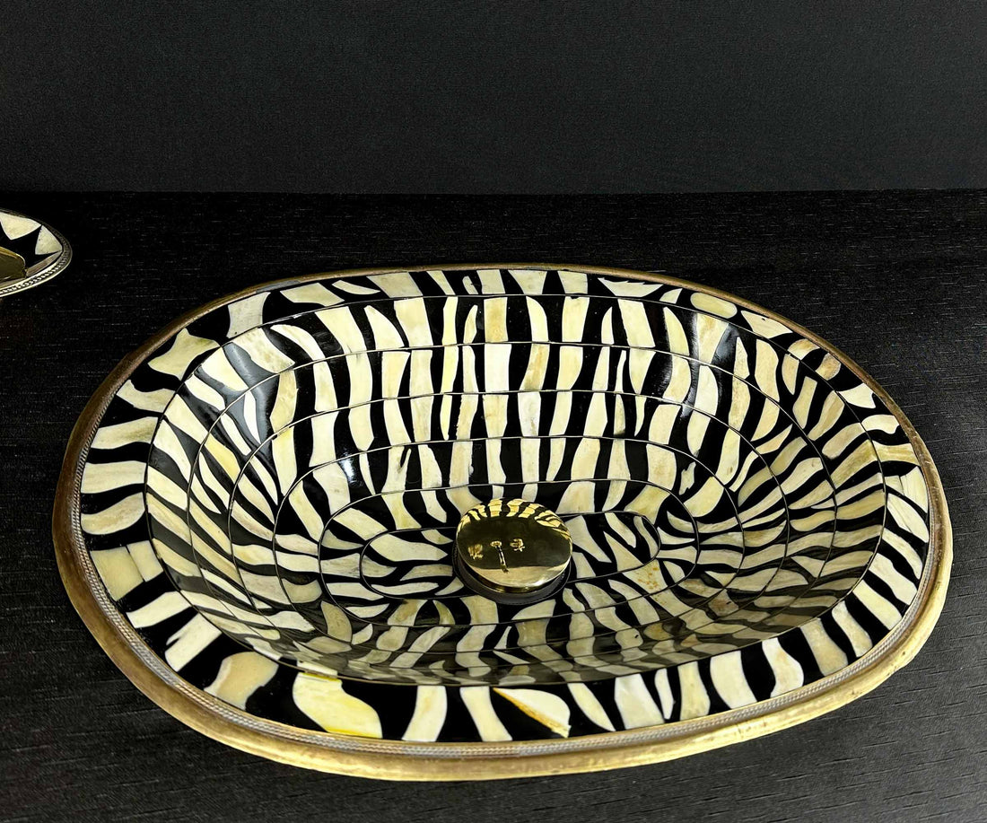 Solid Brass Zebra Sink with Resin and Bone Accents