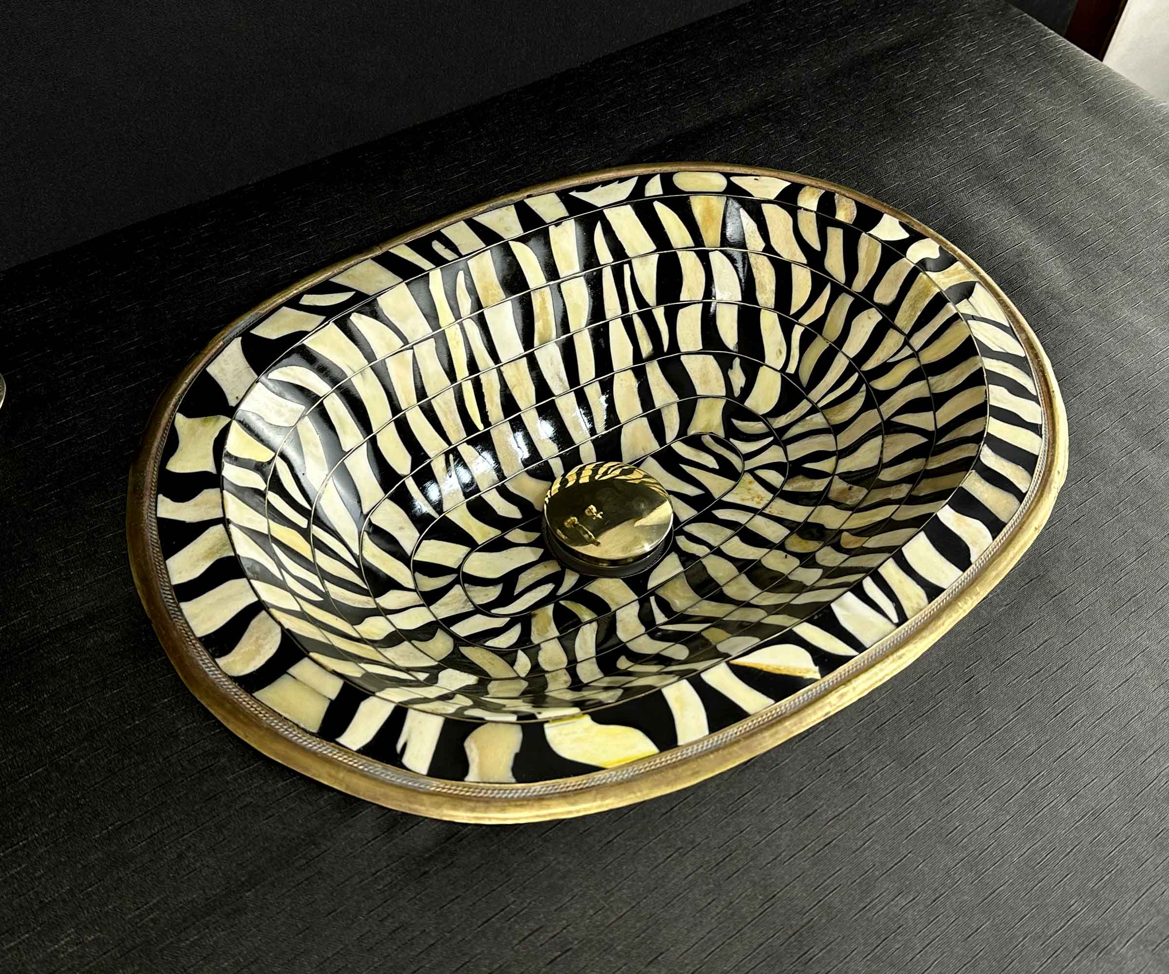 Solid Brass Zebra Sink with Resin and Bone Accents