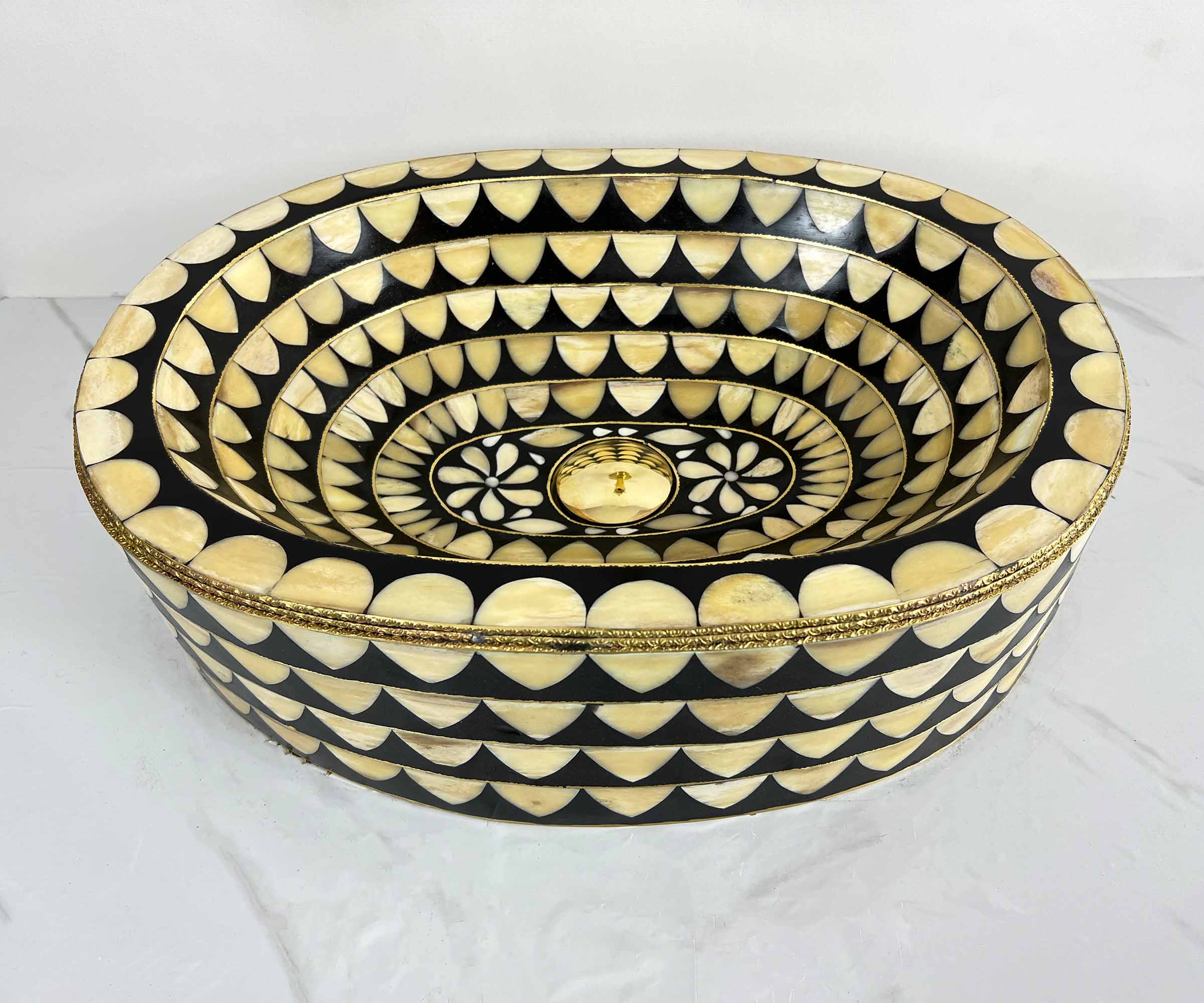 Brass Vessel Sink Studded with Bone and Resin