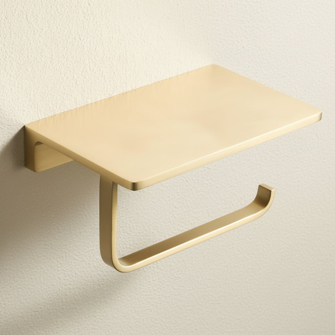 Solid Brass Toilet Paper Holder with Shelf – Wall Mounted Bathroom Organizer & Phone Shelf