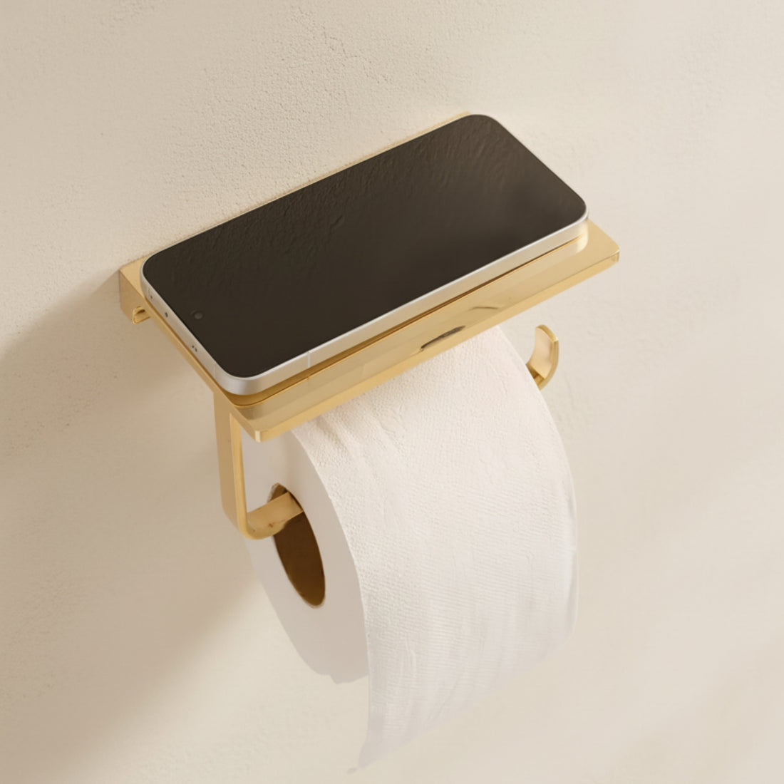 Solid Brass Toilet Paper Holder with Shelf – Wall Mounted Bathroom Organizer & Phone Shelf