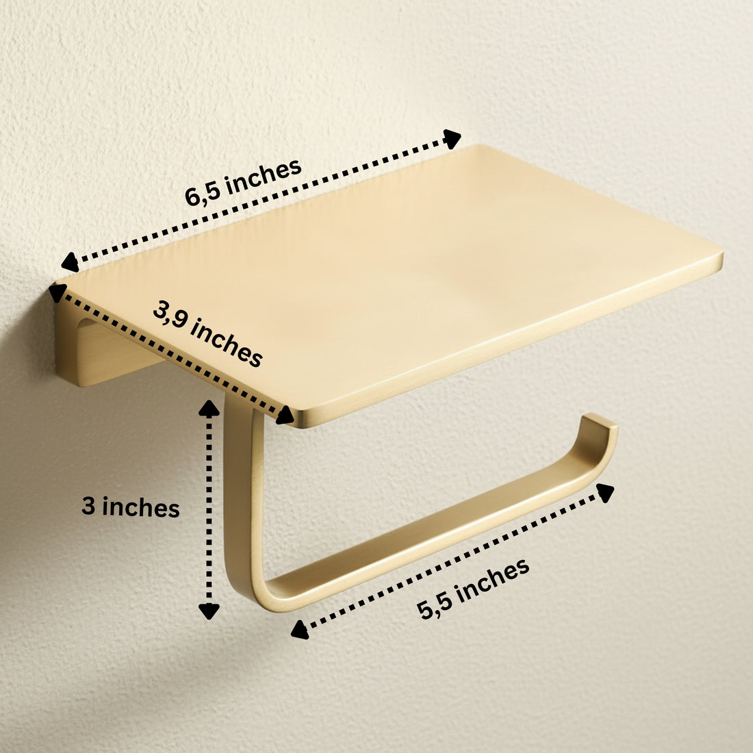Solid Brass Toilet Paper Holder with Shelf – Wall Mounted Bathroom Organizer & Phone Shelf