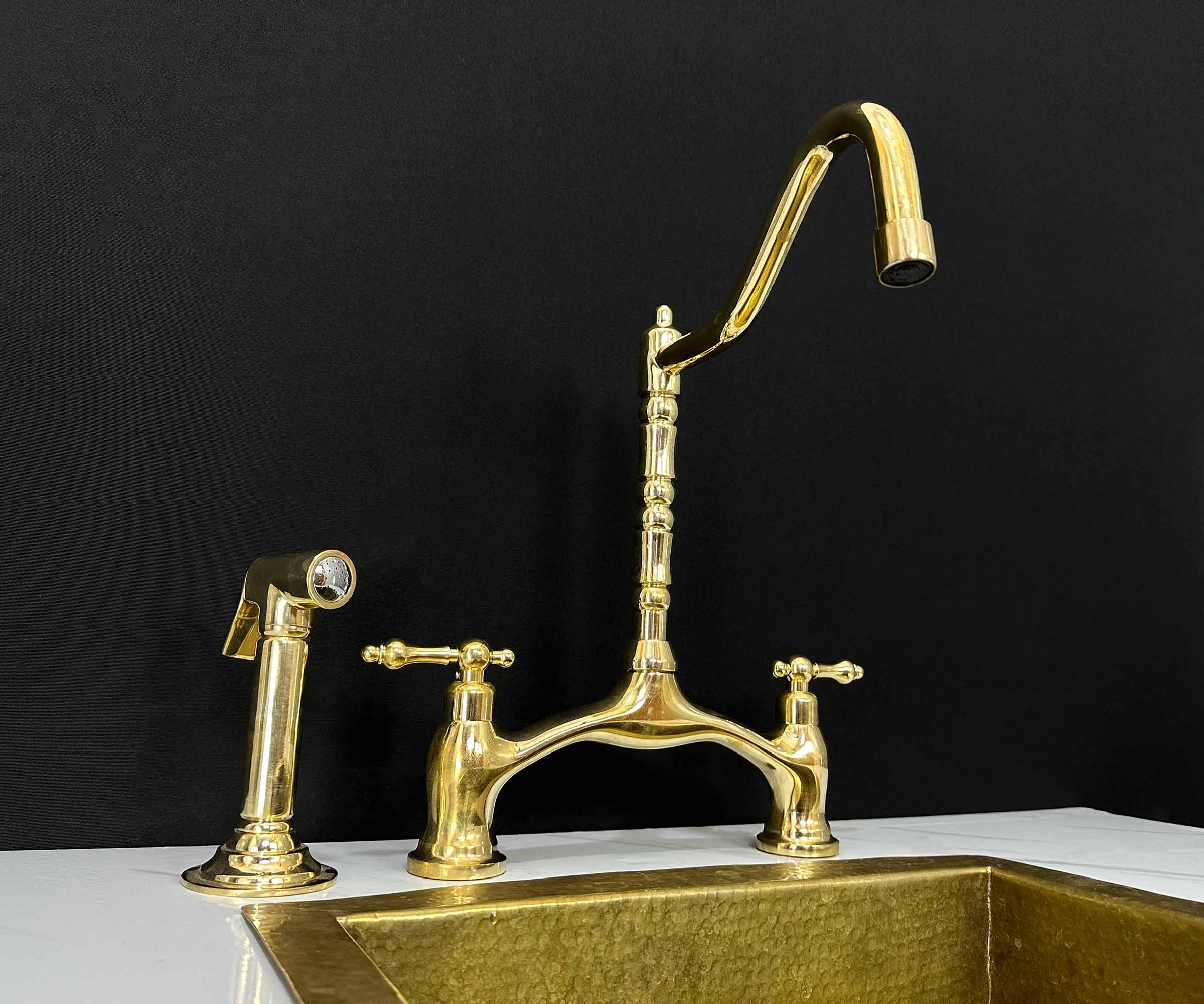 Brass Bridge Victorian Faucet with Sprayer