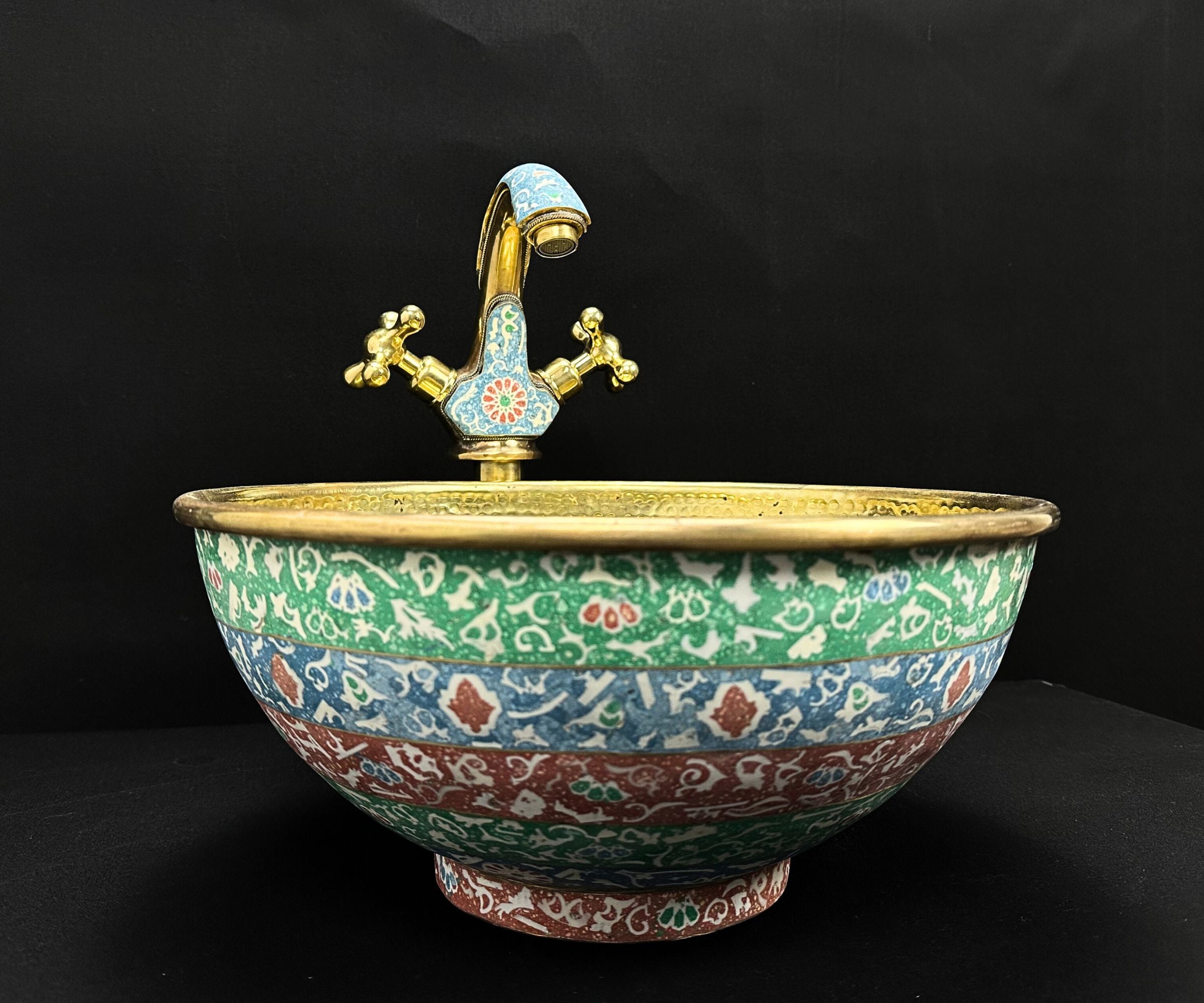 Brass Vessel Sink and Countertop Mixer Tap