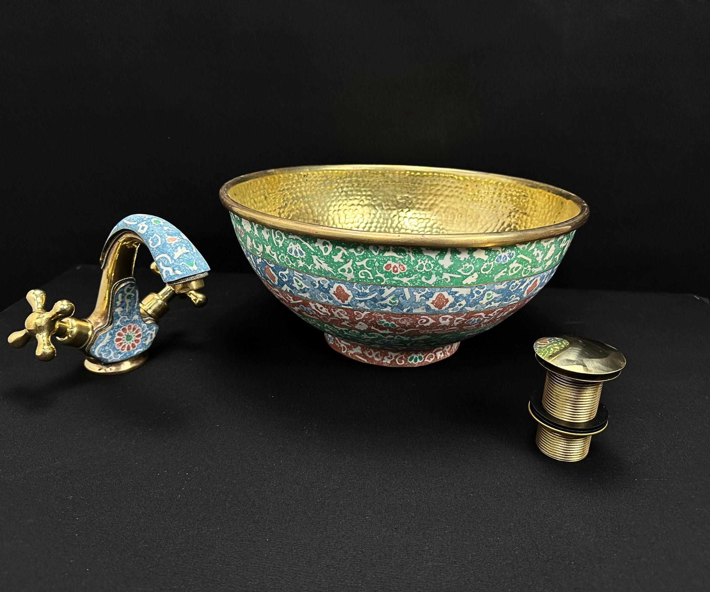 Brass Vessel Sink and Countertop Mixer Tap and brass pop up