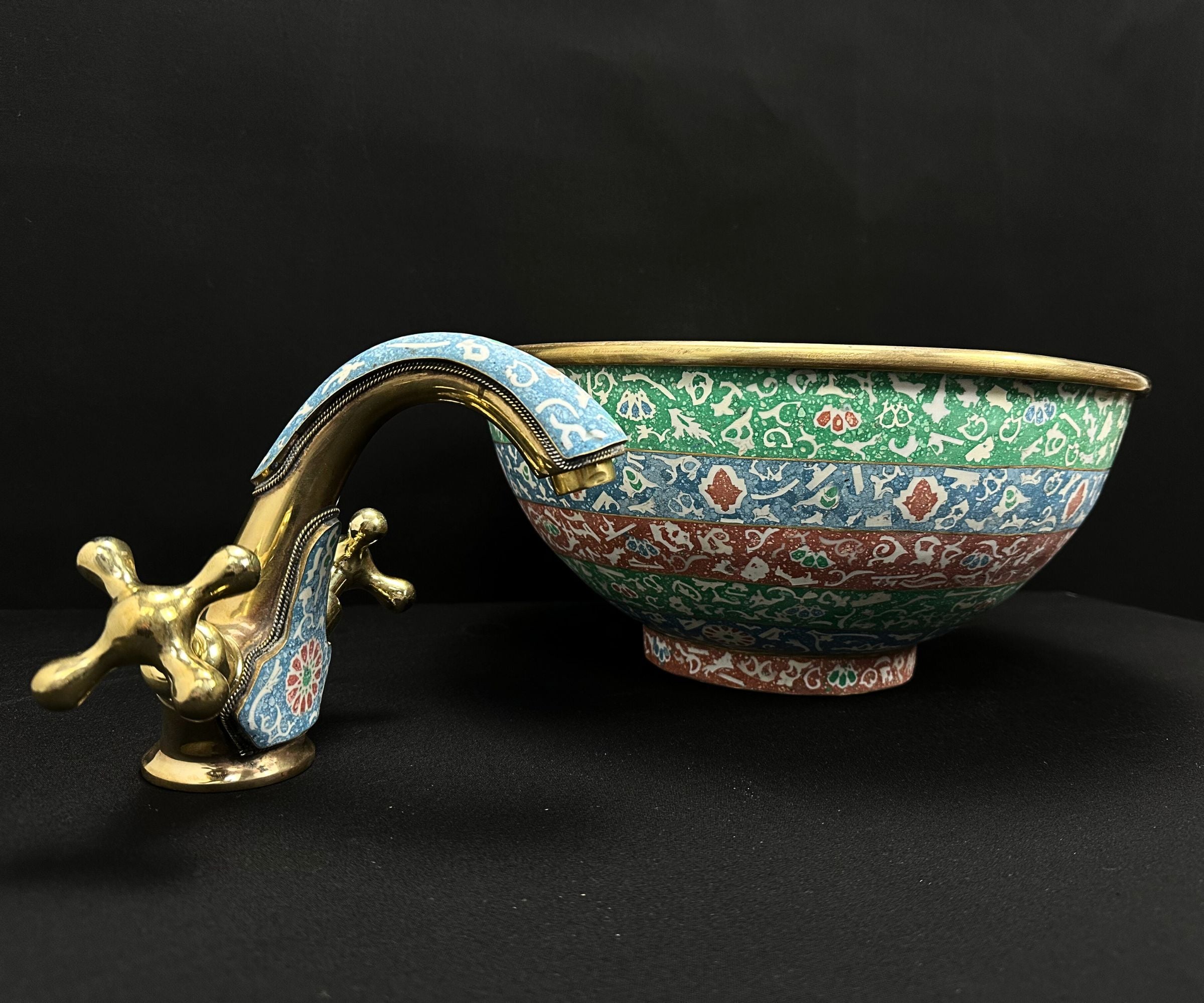 Brass Vessel Sink and Countertop Mixer Tap