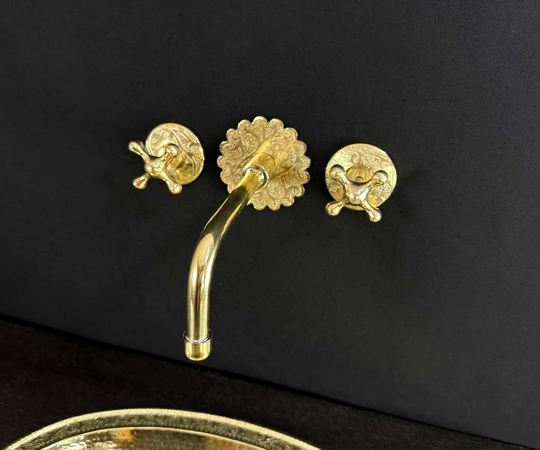 Brass Wall Faucet Installed in Modern Bathroom with Vintage Charm