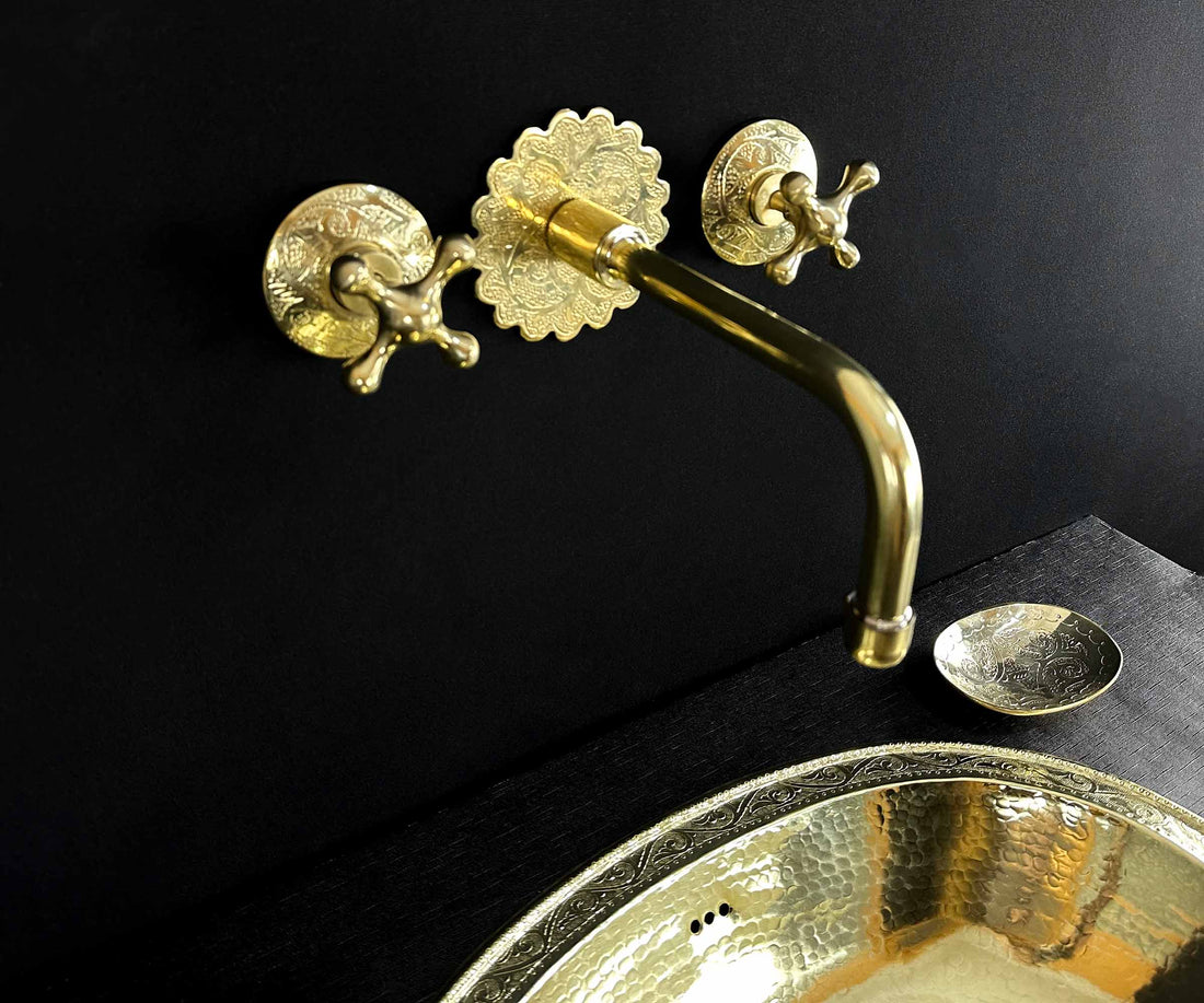 Detailed Engraving on Brass Wall Faucet Faceplate