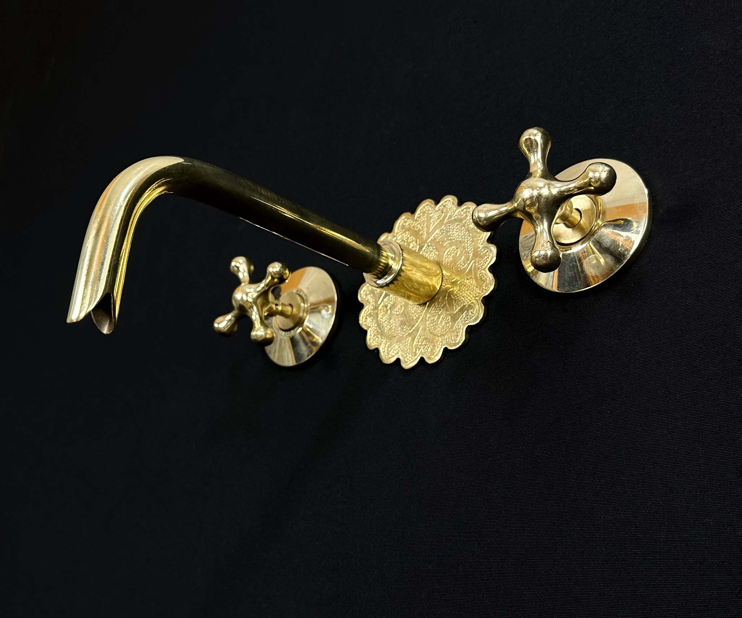 Brass Wall Faucet with Floral Cover Plate
