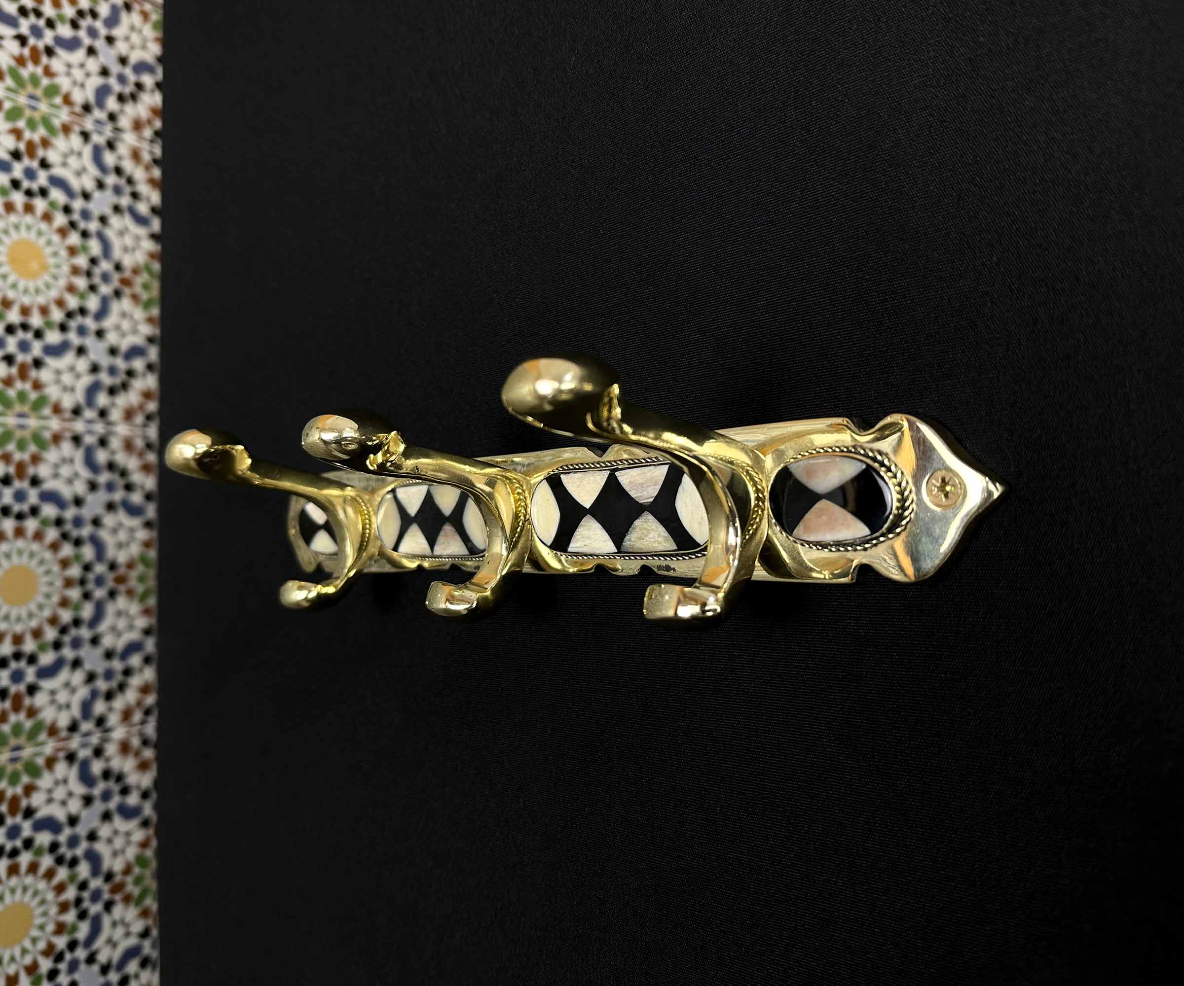 Premium handcrafted brass wall hook set with bone and resin inlay.