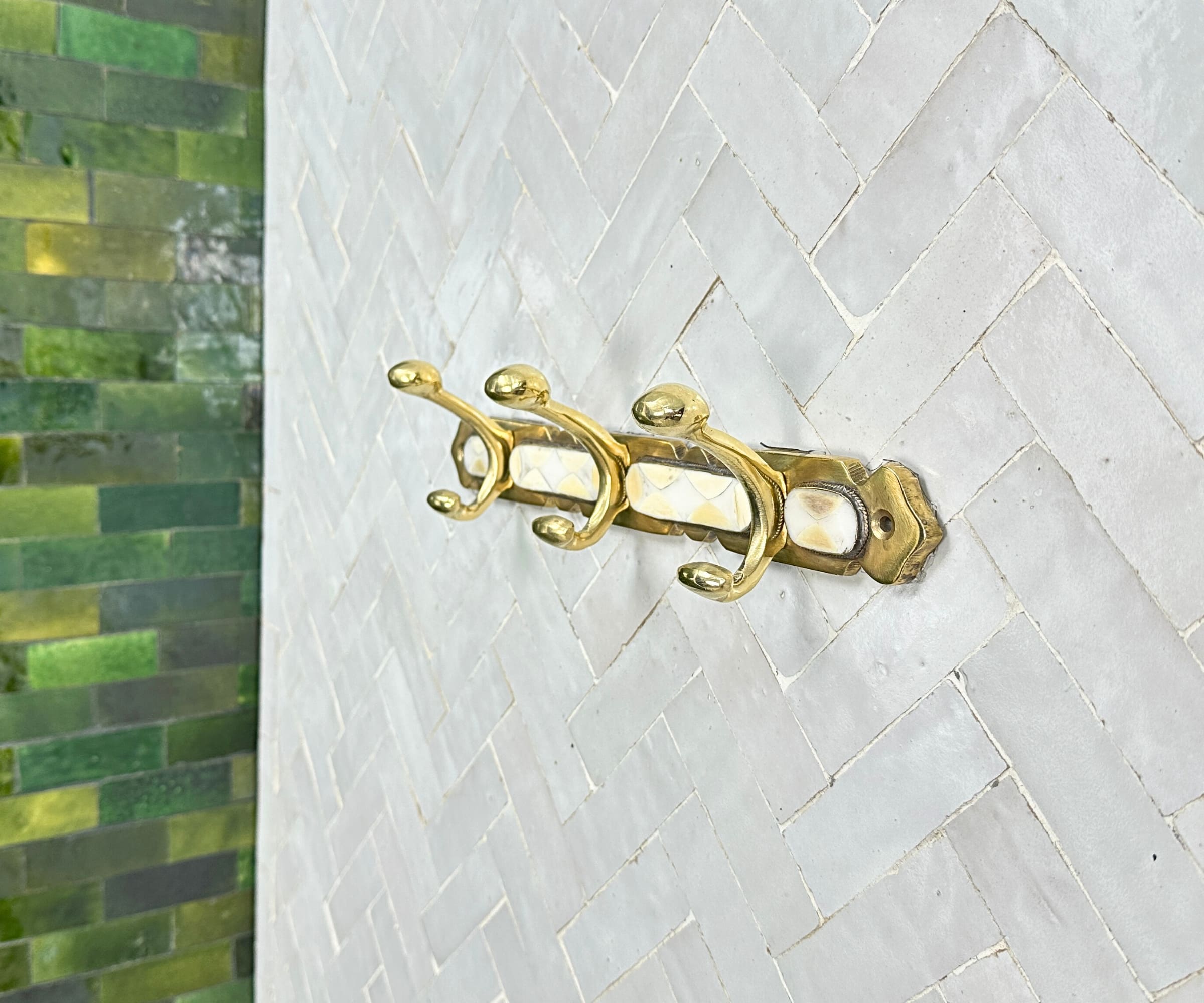 Brass Wall Hooks – Handmade Coat Rack with White Resin Inlay