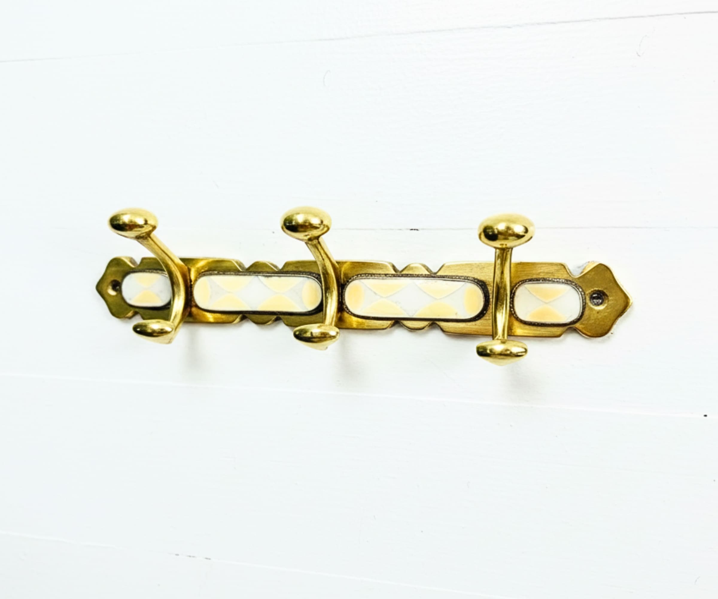 Brass Wall Hooks – Handmade Coat Rack with White Resin Inlay