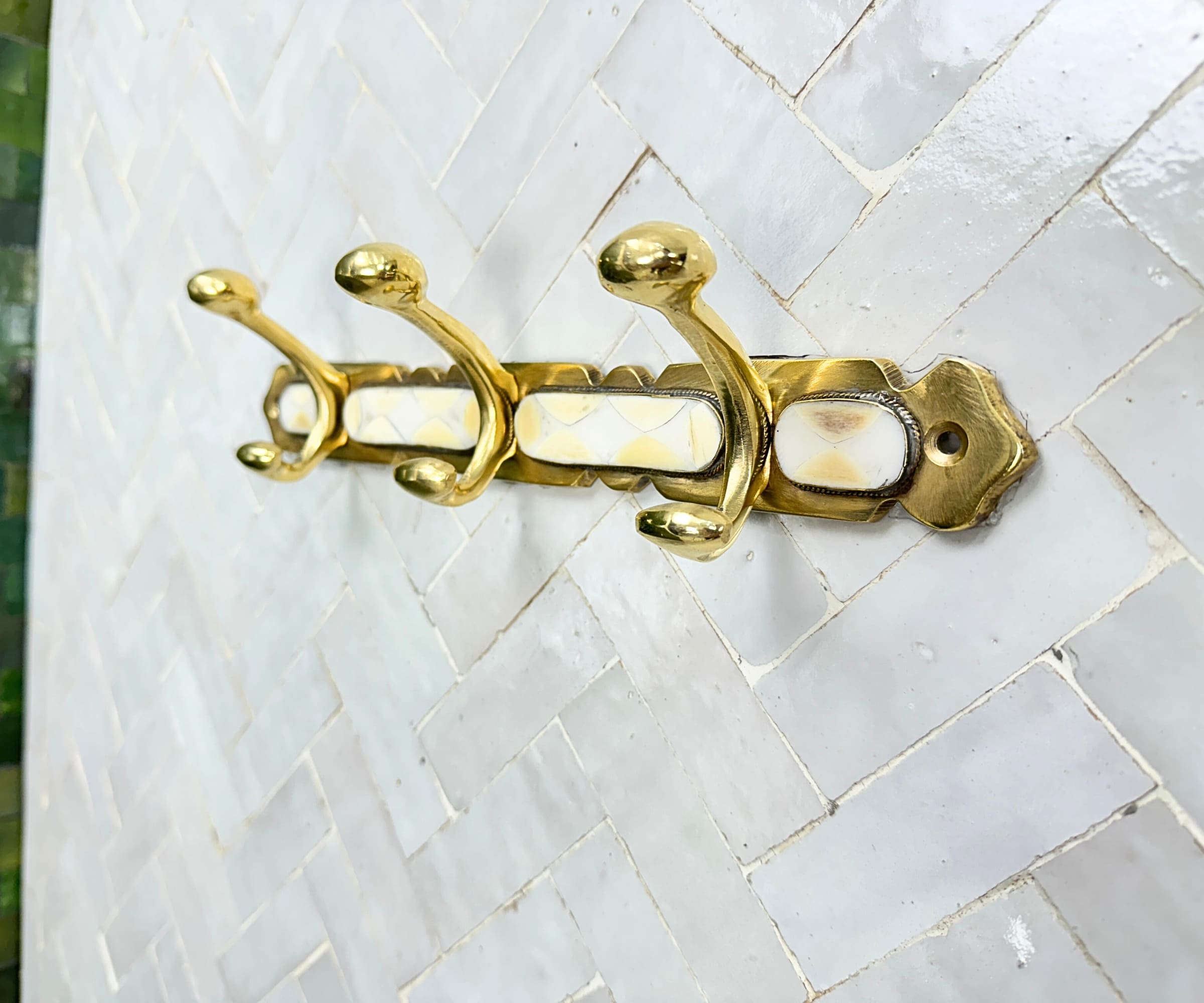 Brass Wall Hooks – Handmade Coat Rack with White Resin Inlay