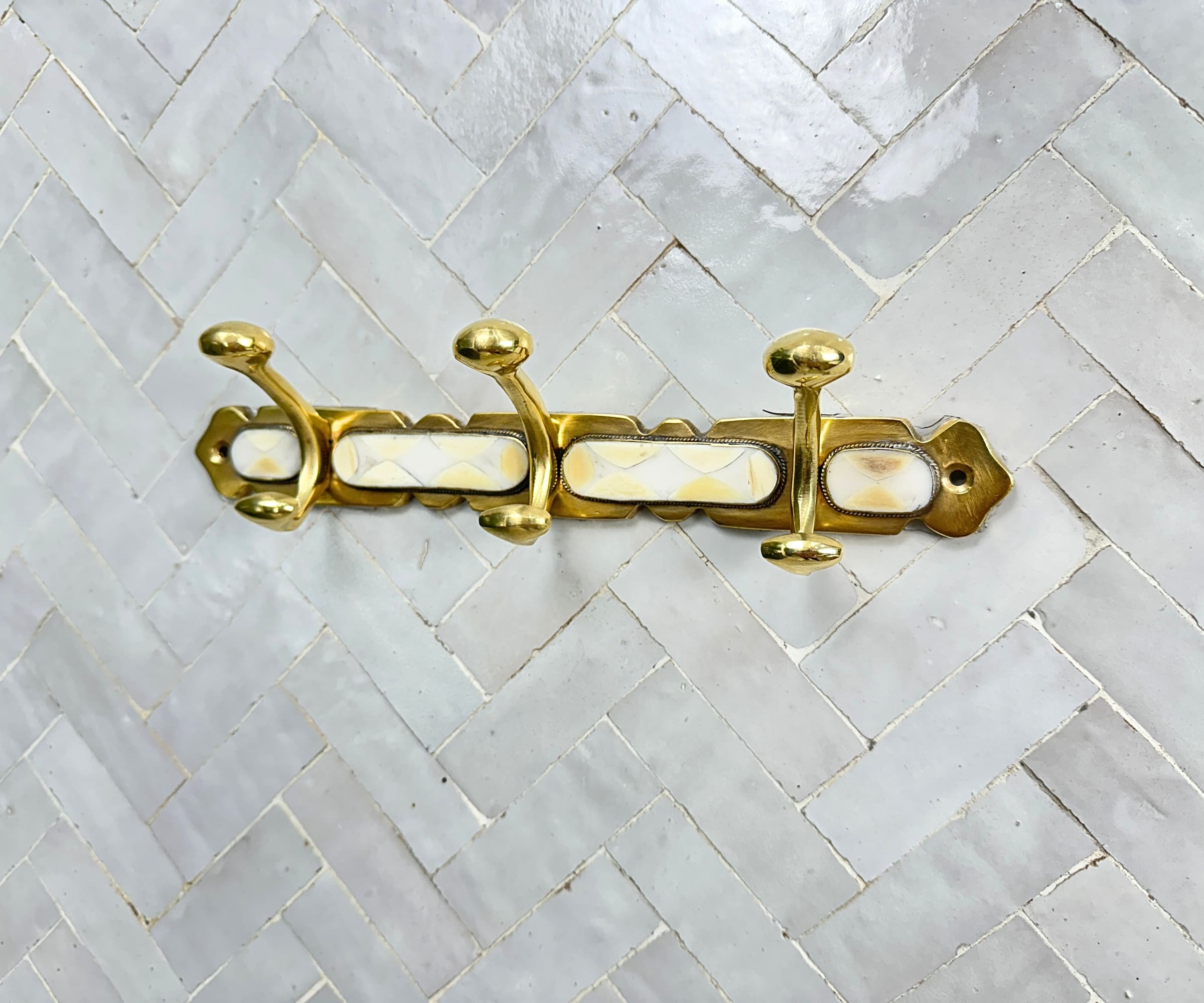 Brass Wall Hooks – Handmade Coat Rack with White Resin Inlay